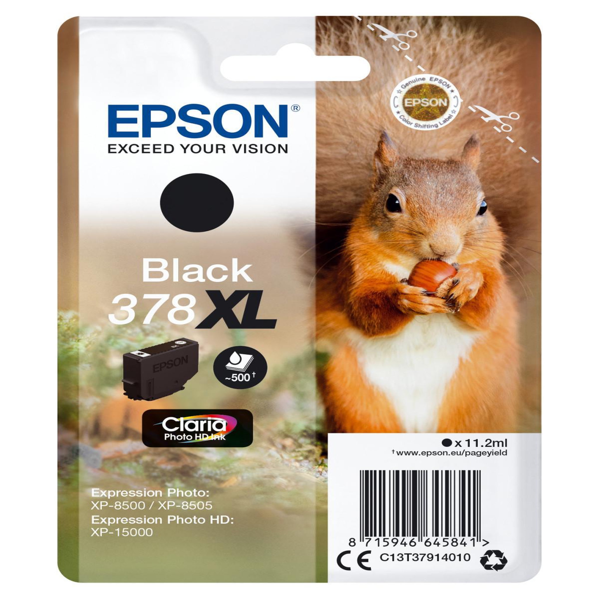 Voir la diapositive 2 : Epson Cartouche d'encre Originale 378 XL Haute Capacité Noire Série Écureuil - C13T37914010