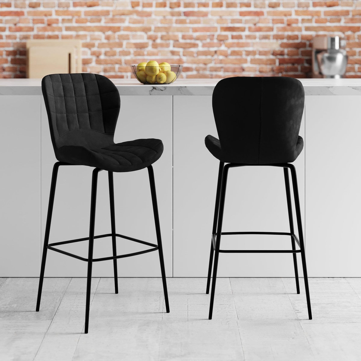 MAISON PAVANE Lot de 2 chaises de bar en velours noir 75 cm-Mazzia