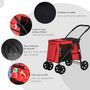 Voir la diapositive 6 : PAWHUT Poussette pliable pour chien chat 4 roues 3 pochettes rangement coussin acier oxford rouge
