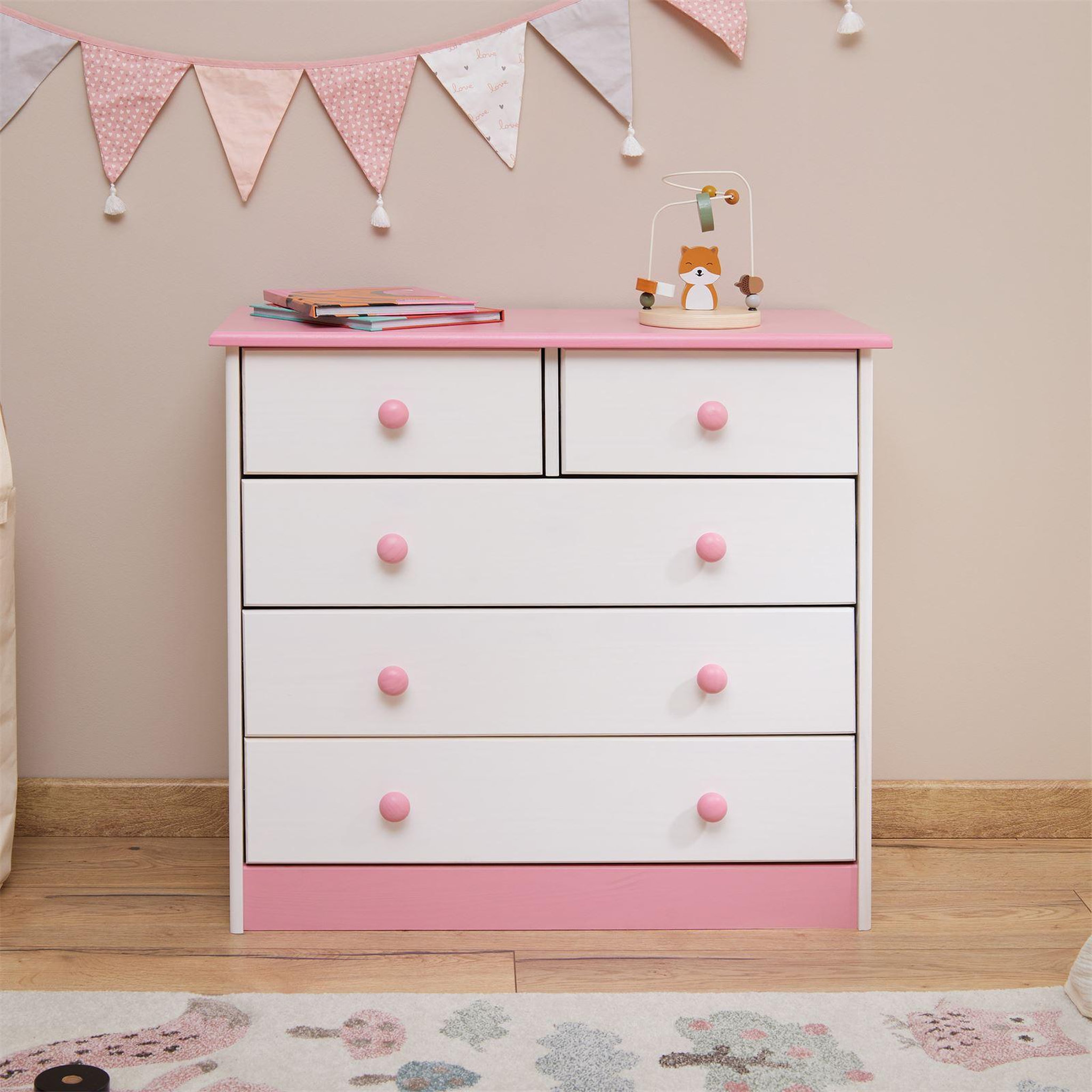 Voir la diapositive 3 : IDIMEX Commode en pin RONDO, 2+3 tiroirs