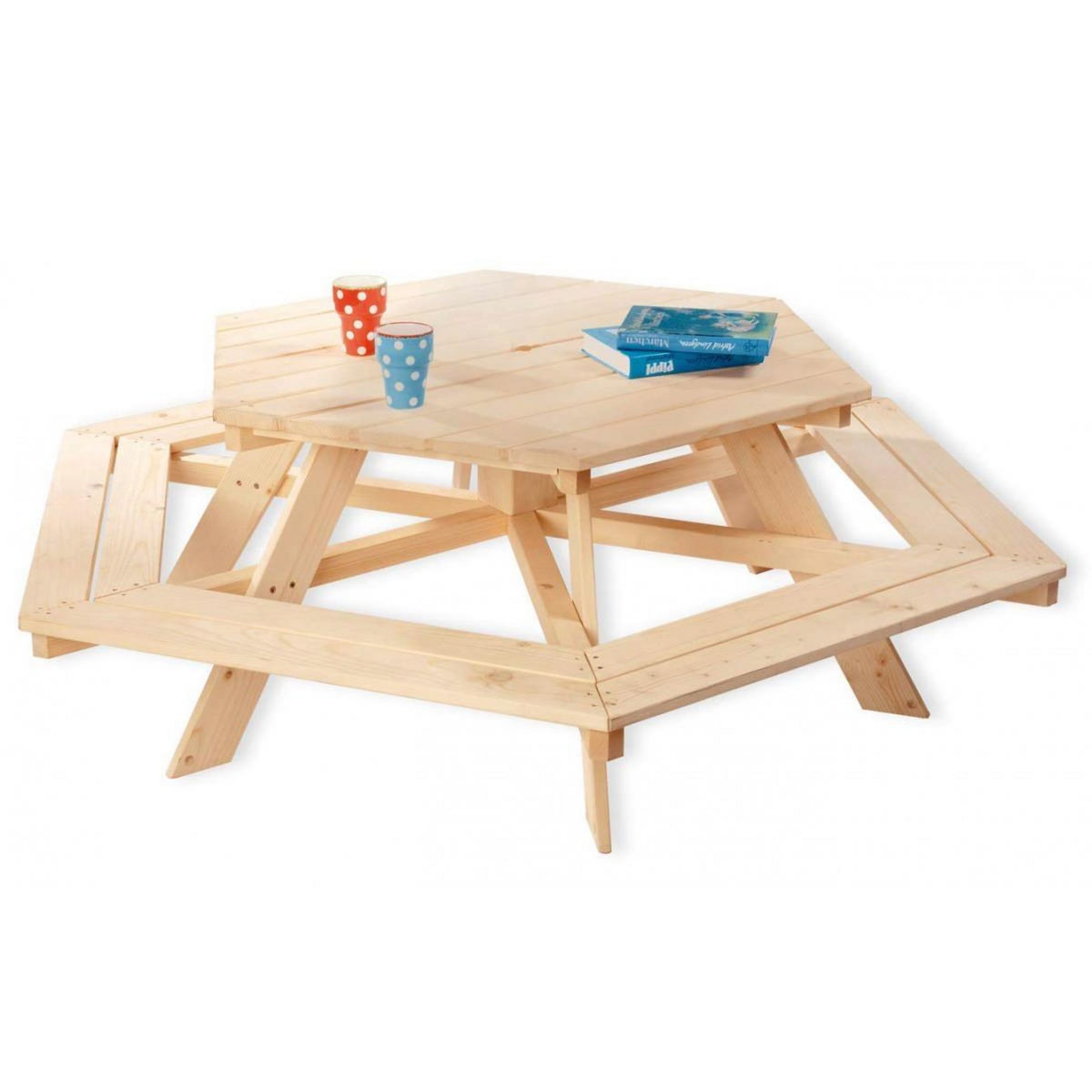 Pinolino Ensemble Table et Chaises  Nicki 6 places Bois massif L 162 x P 162 x H 50