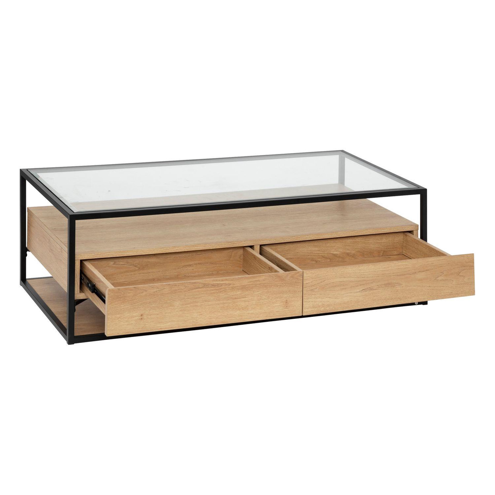 Voir la diapositive 3 : ATMOSPHERA Table basse 2 tiroirs effet bois et verre aldea - beige
