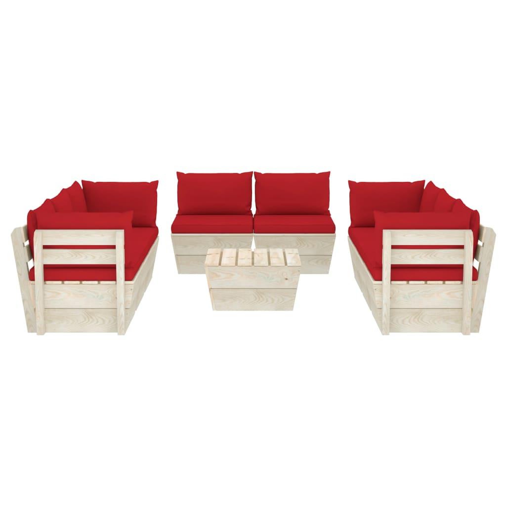 Voir la diapositive 3 : VIDAXL Salon de jardin palette 9 pcs avec coussins bois d'epicea