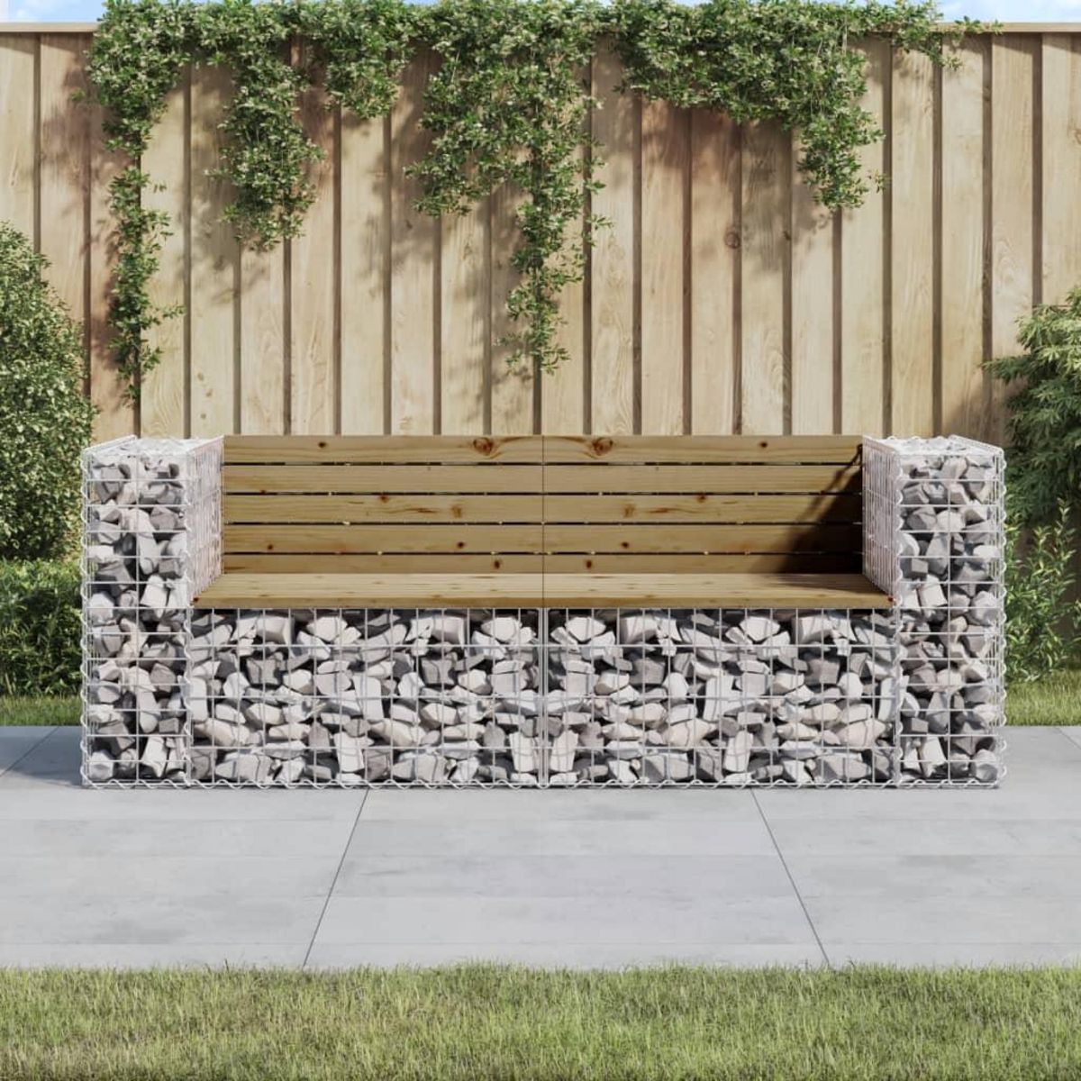 VIDAXL Banc de jardin design gabion 184x71x65,5cm bois de pin impregne