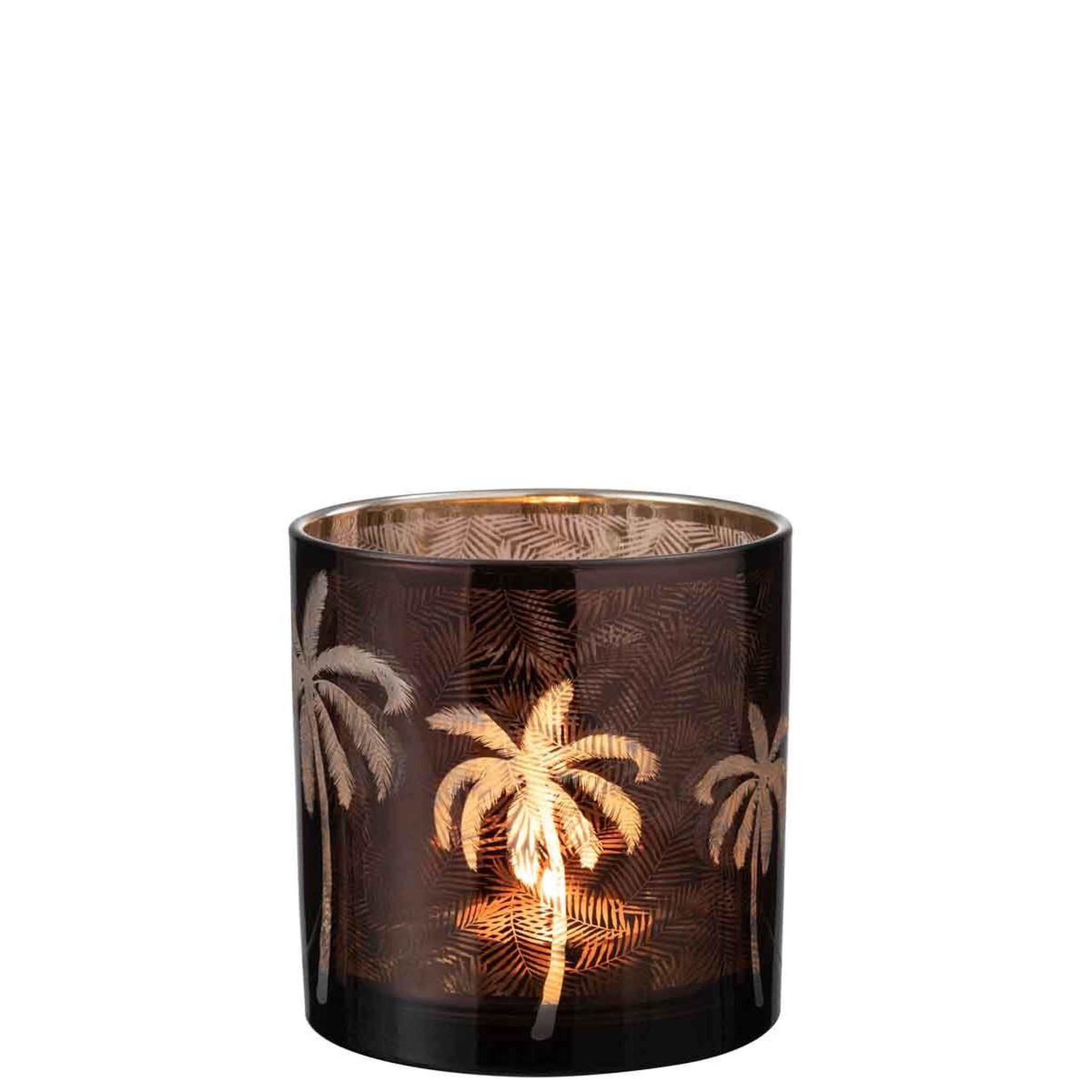Voir la diapositive 2 : J-LINE Photophore design  feuilles palmier  15cm marron