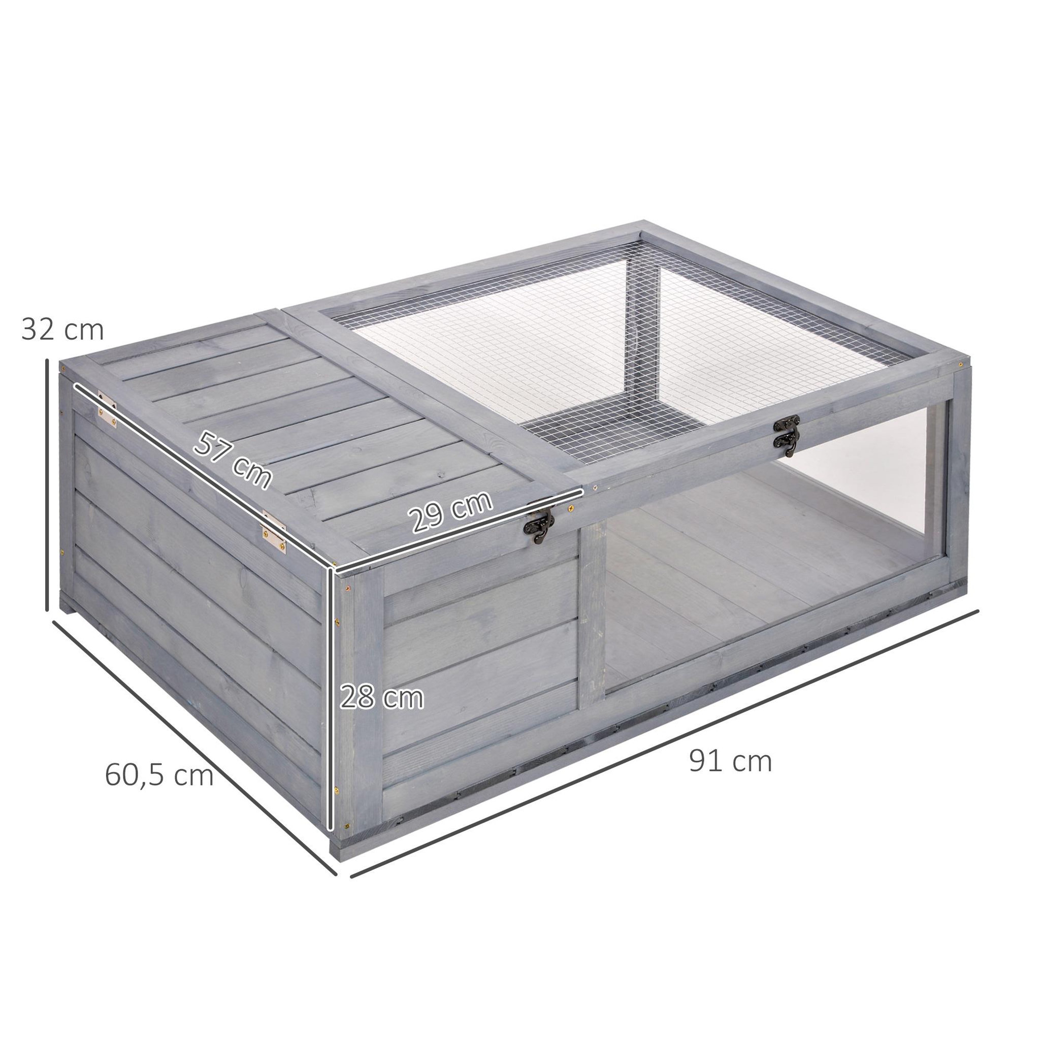 Voir la diapositive 3 : PAWHUT Enclos pour tortue - parc pour tortue - niche, enclos extérieur, toits ouvrants verrouillables - plexiglas métal sapin gris