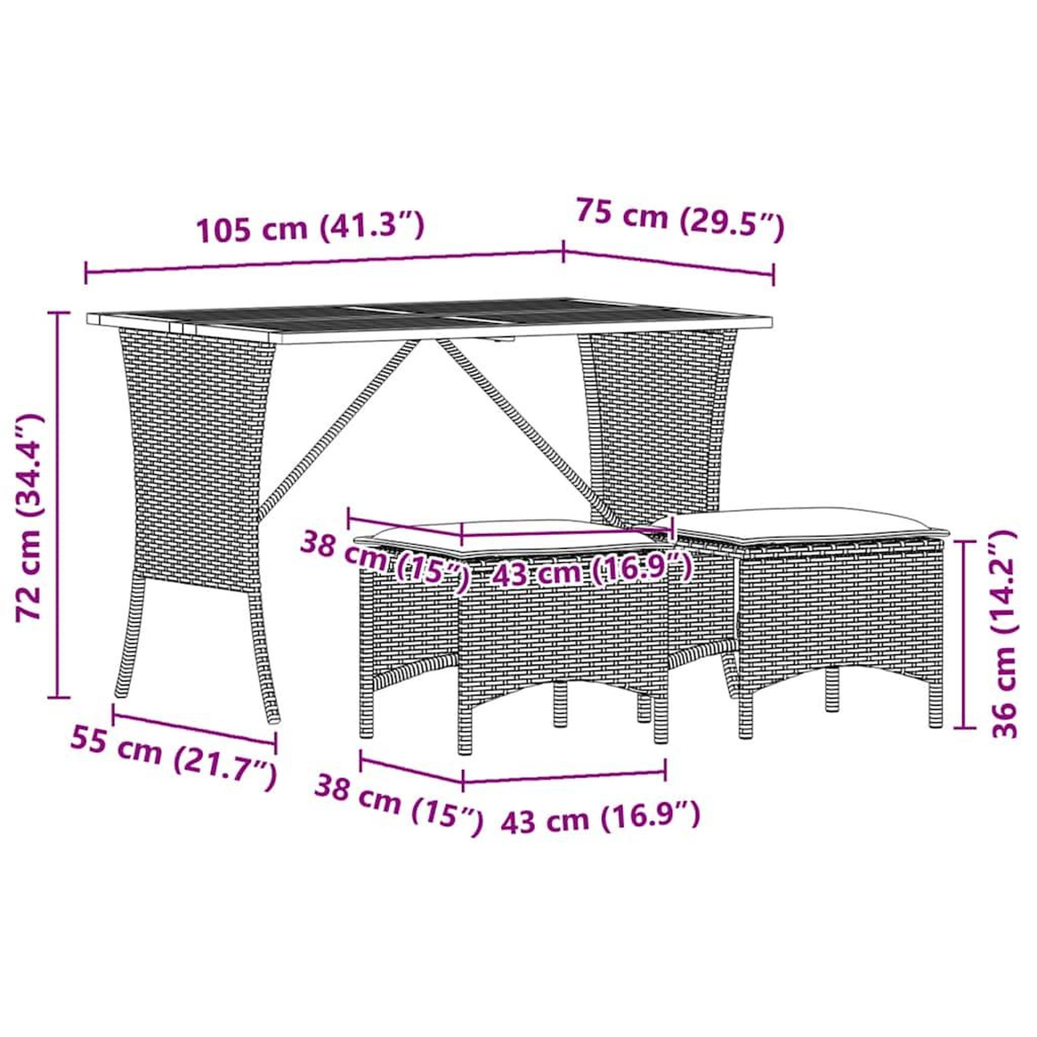 Voir la diapositive 6 : VIDAXL Ensemble a manger de jardin et coussins 3 pcs Beige poly rotin