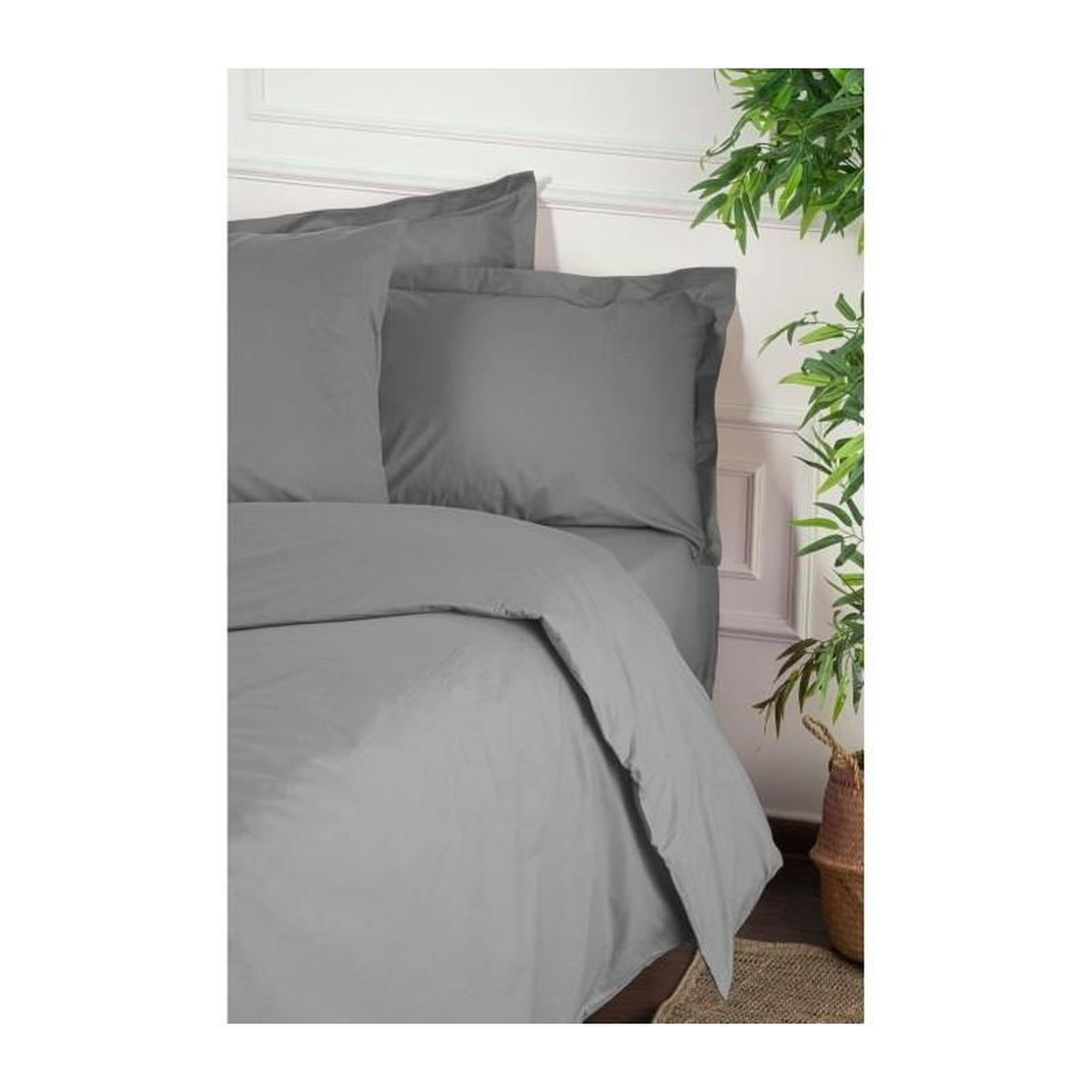 Voir la diapositive 2 : GENERIQUE Parure de lit - 1 housse de couette 220 x 240 cm + 2 taies d'oreiller 60 x 60 cm - 100% coton renforcé - Gris