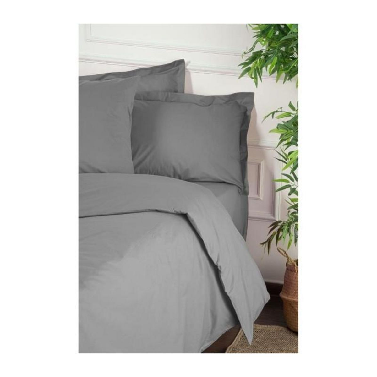 GENERIQUE Parure de lit - 1 housse de couette 220 x 240 cm + 2 taies d'oreiller 60 x 60 cm - 100% coton renforcé - Gris