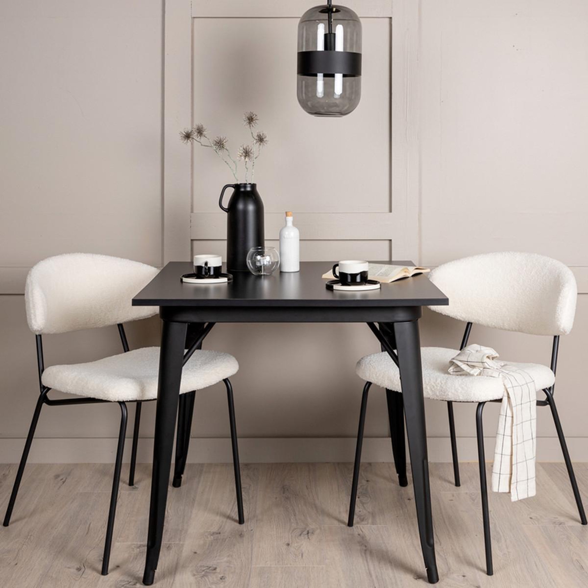 Voir la diapositive 5 : Paris Prix Ensemble table à manger & 2 chaises  tempe & chico  80cm noir & blanc crème