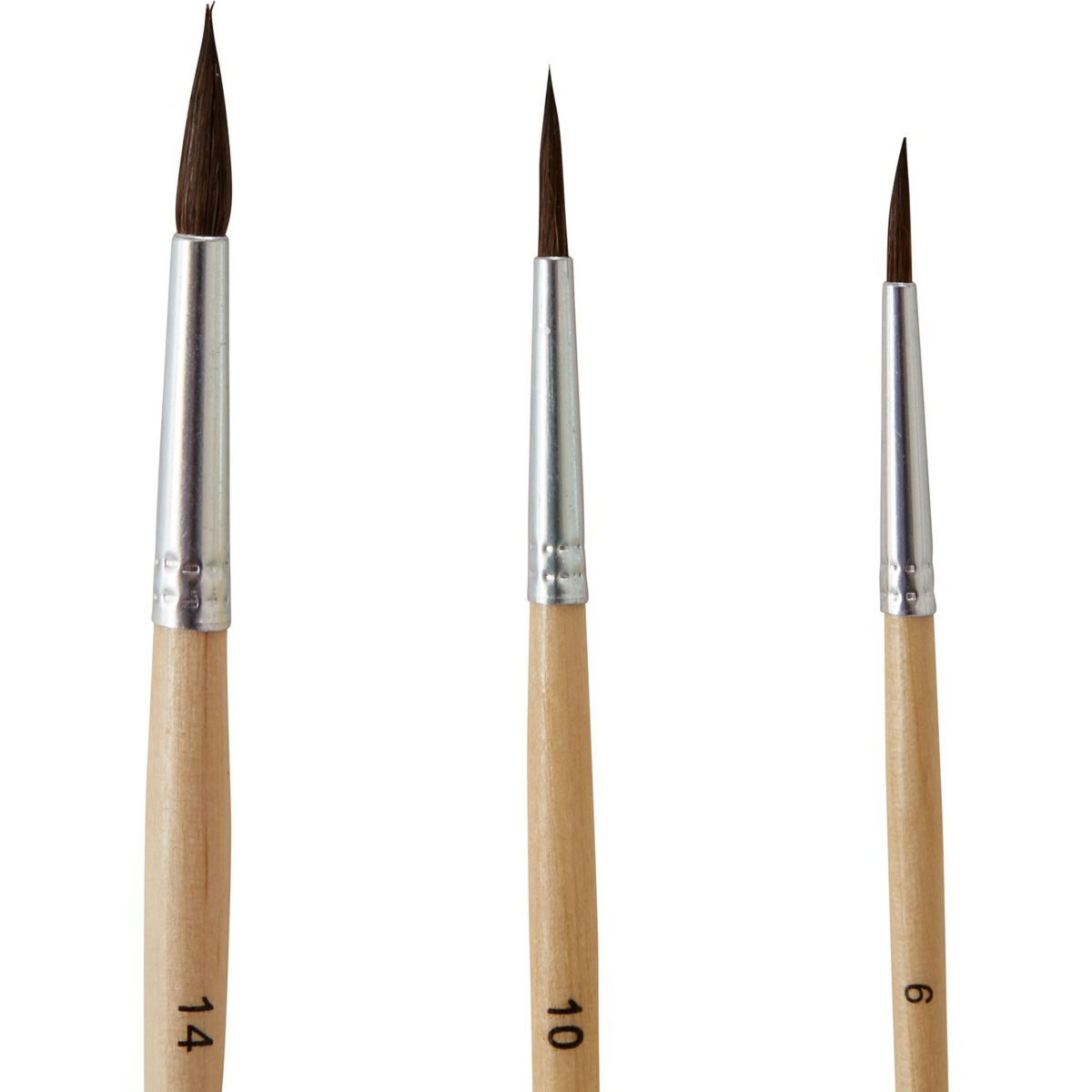 AUCHAN Lot de 3 pinceaux aquarelle ronds N°6/10/14