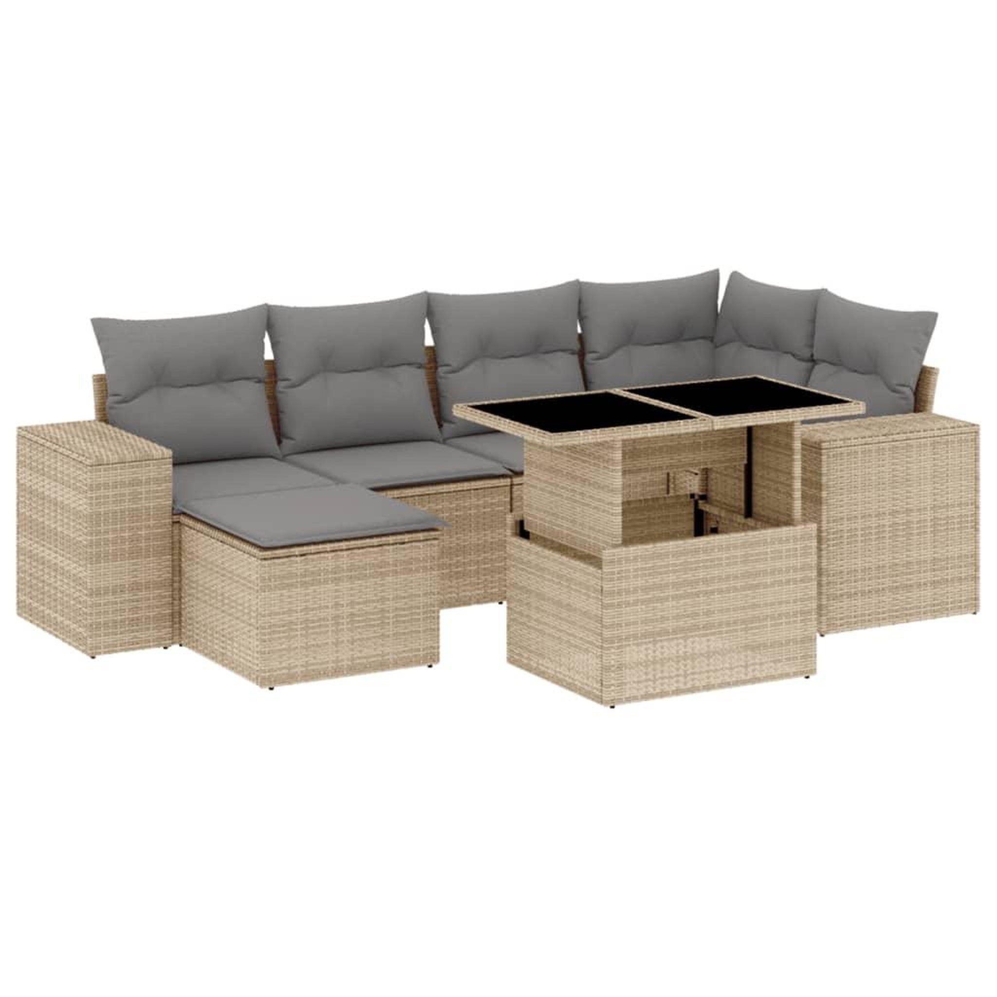 Voir la diapositive 2 : VIDAXL Salon de jardin avec coussins 7 pcs beige resine tressee