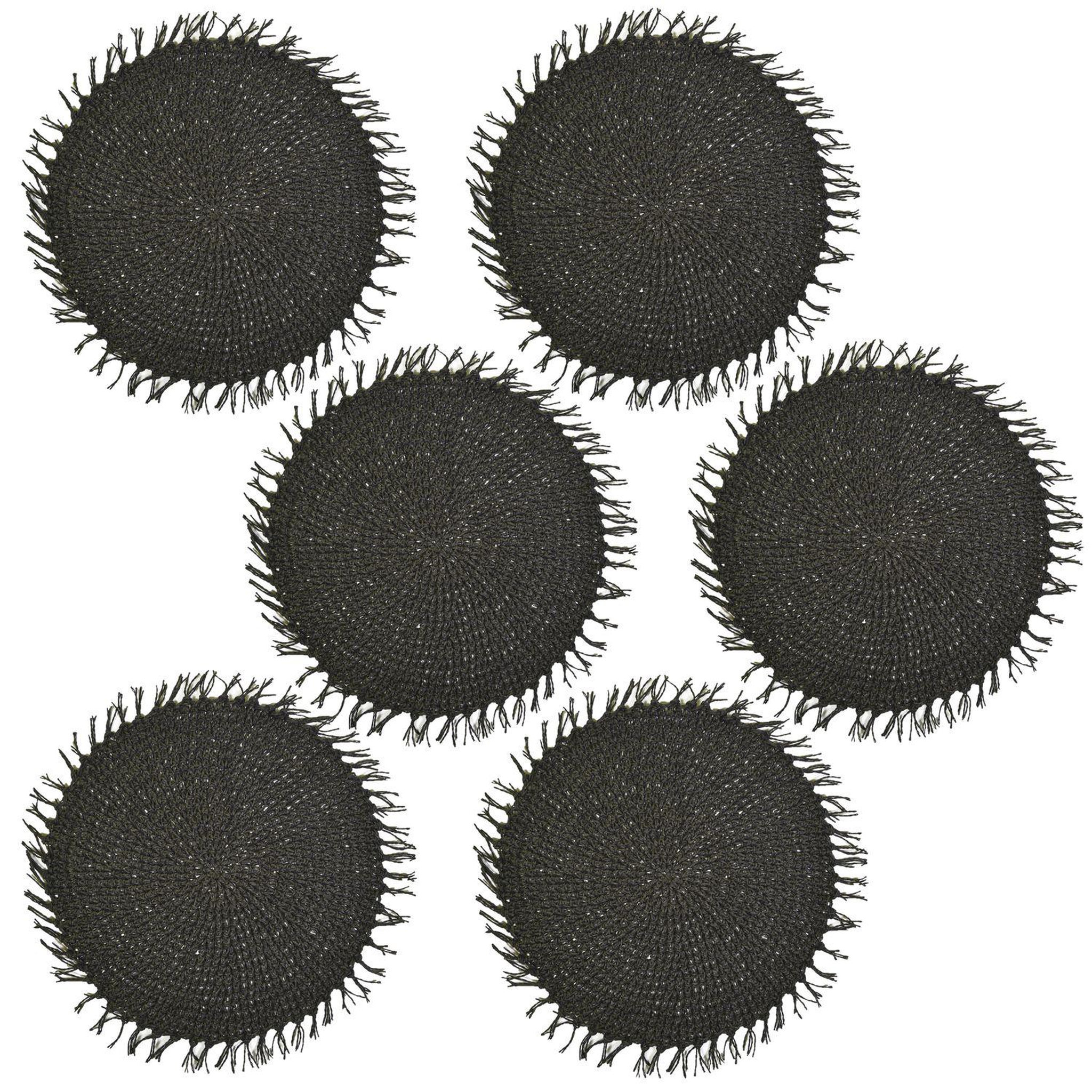 HABITABLE Lot de 6 sets de tables ronds en jute FILI - Diam. 38 cm - Noir