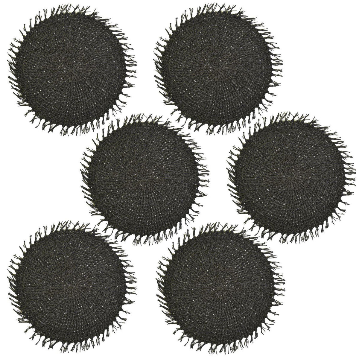 HABITABLE Lot de 6 sets de tables ronds en jute FILI - Diam. 38 cm - Noir