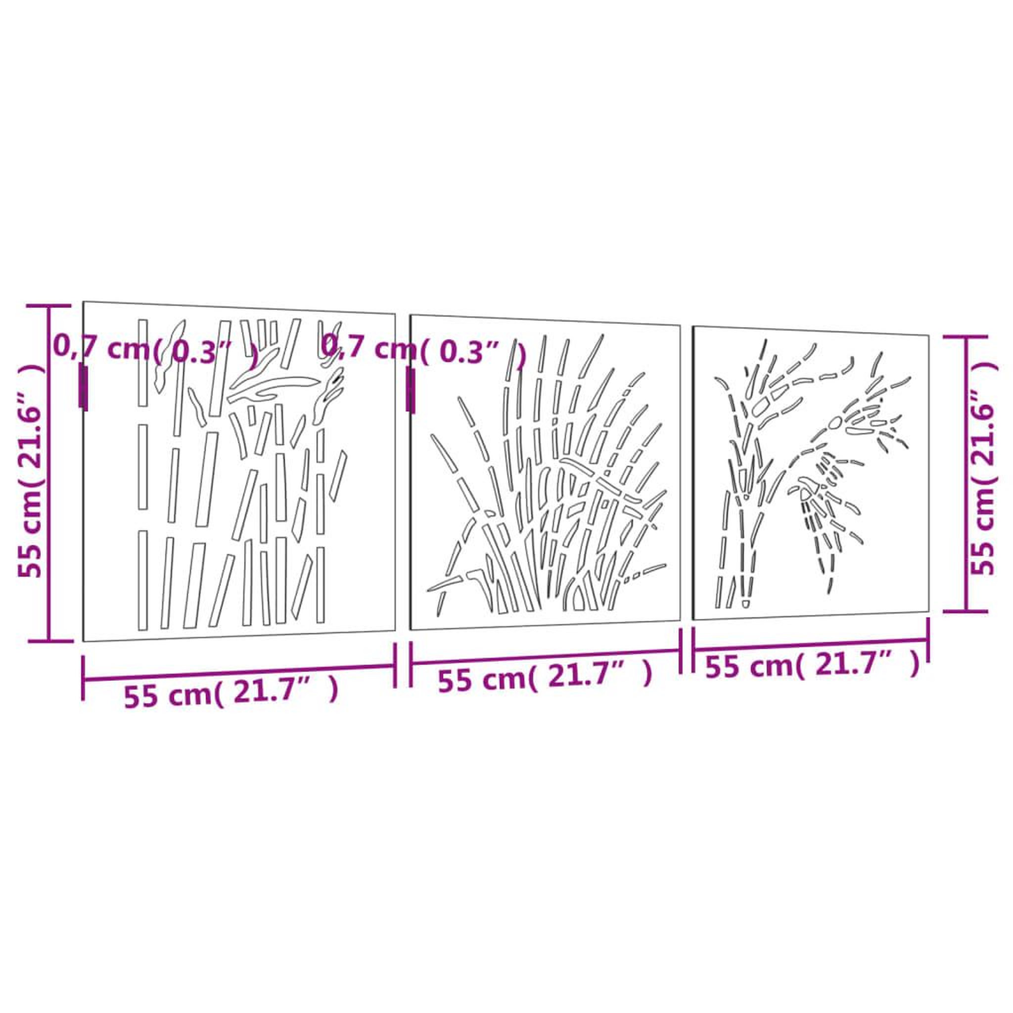 Voir la diapositive 6 : VIDAXL Decorations murales jardin 3 pcs 55x55 cm design d'herbe