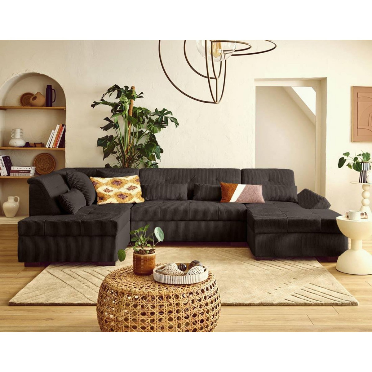 LISA DESIGN Vermont s - canapé panoramique d'angle gauche 7 places en velours côtelé