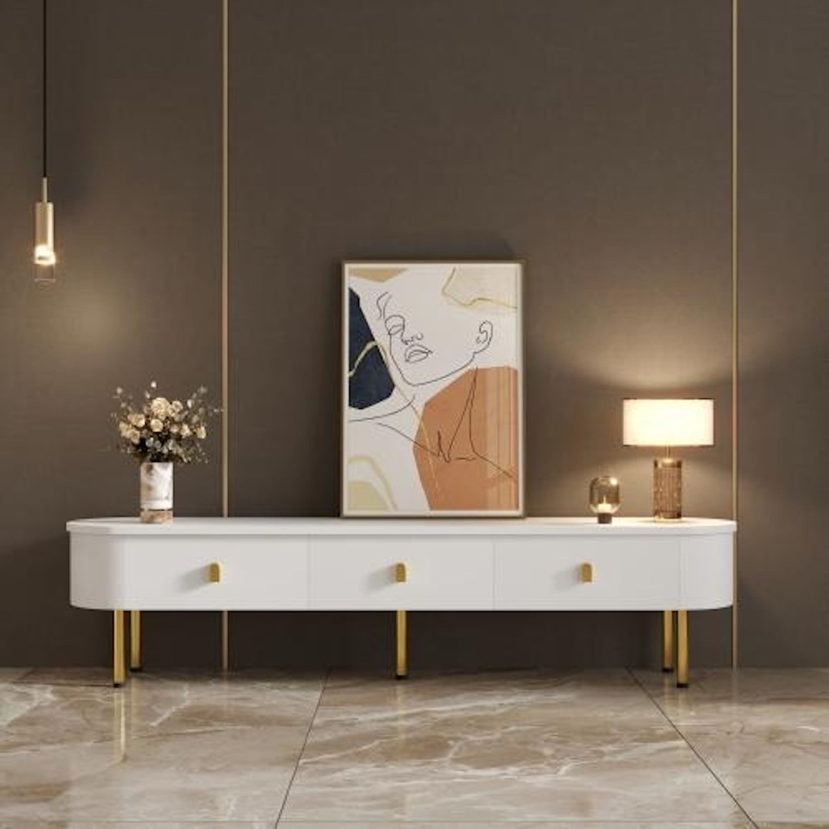 MERAX Meuble tv blanc 174 cm mdf