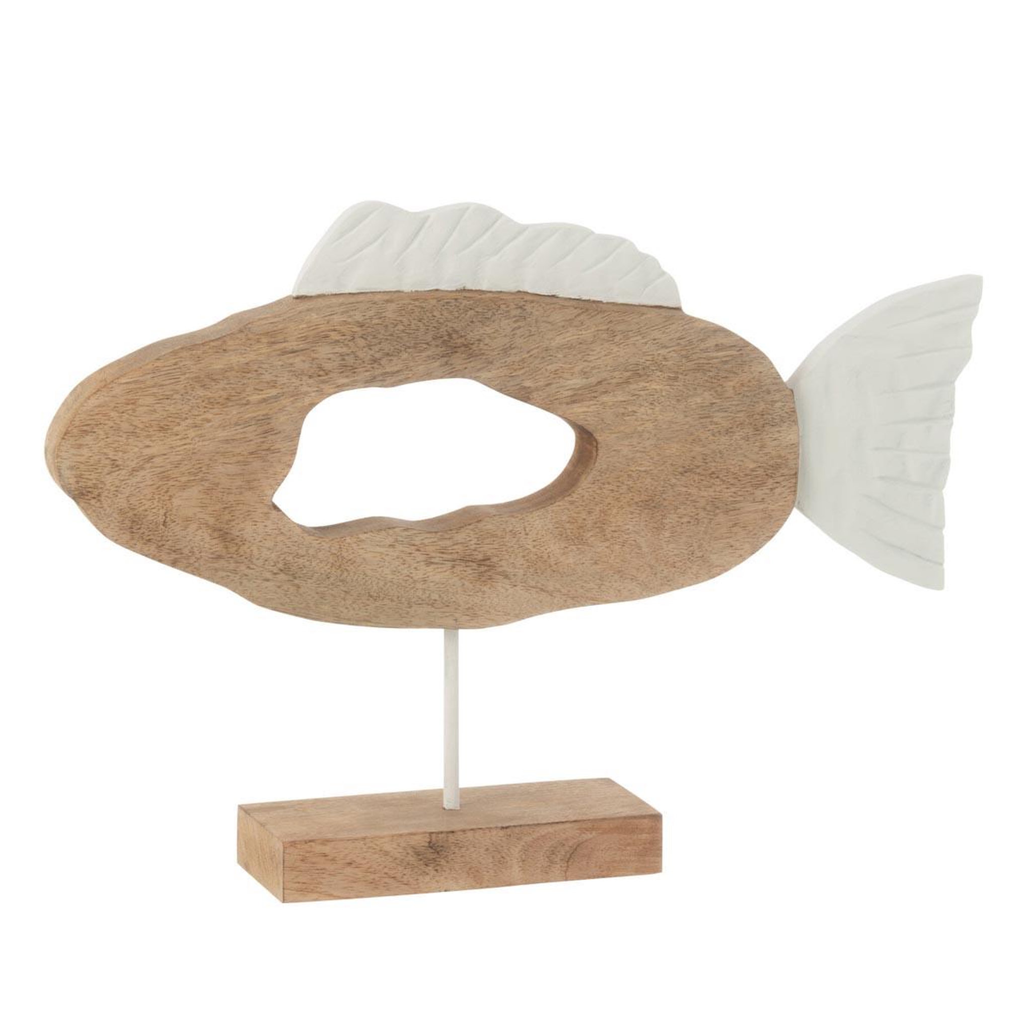 J-LINE Statuette poisson ovale en bois  vernon  36cm naturel