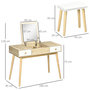 Voir la diapositive 3 : HOMCOM Coiffeuse avec tabouret style scandinave - 2 tiroirs, compartiment porte miroir -  panneaux aspect chêne clair blanc