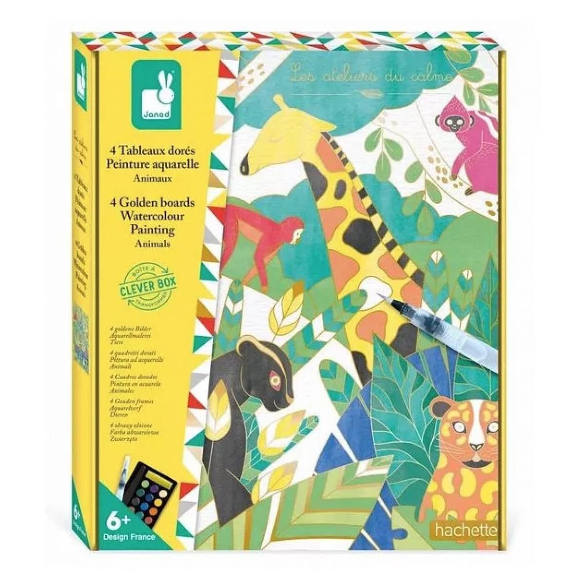 Juratoys-Janod Tableaux dorés en aquarelle sur le thème des animaux pour enfants
