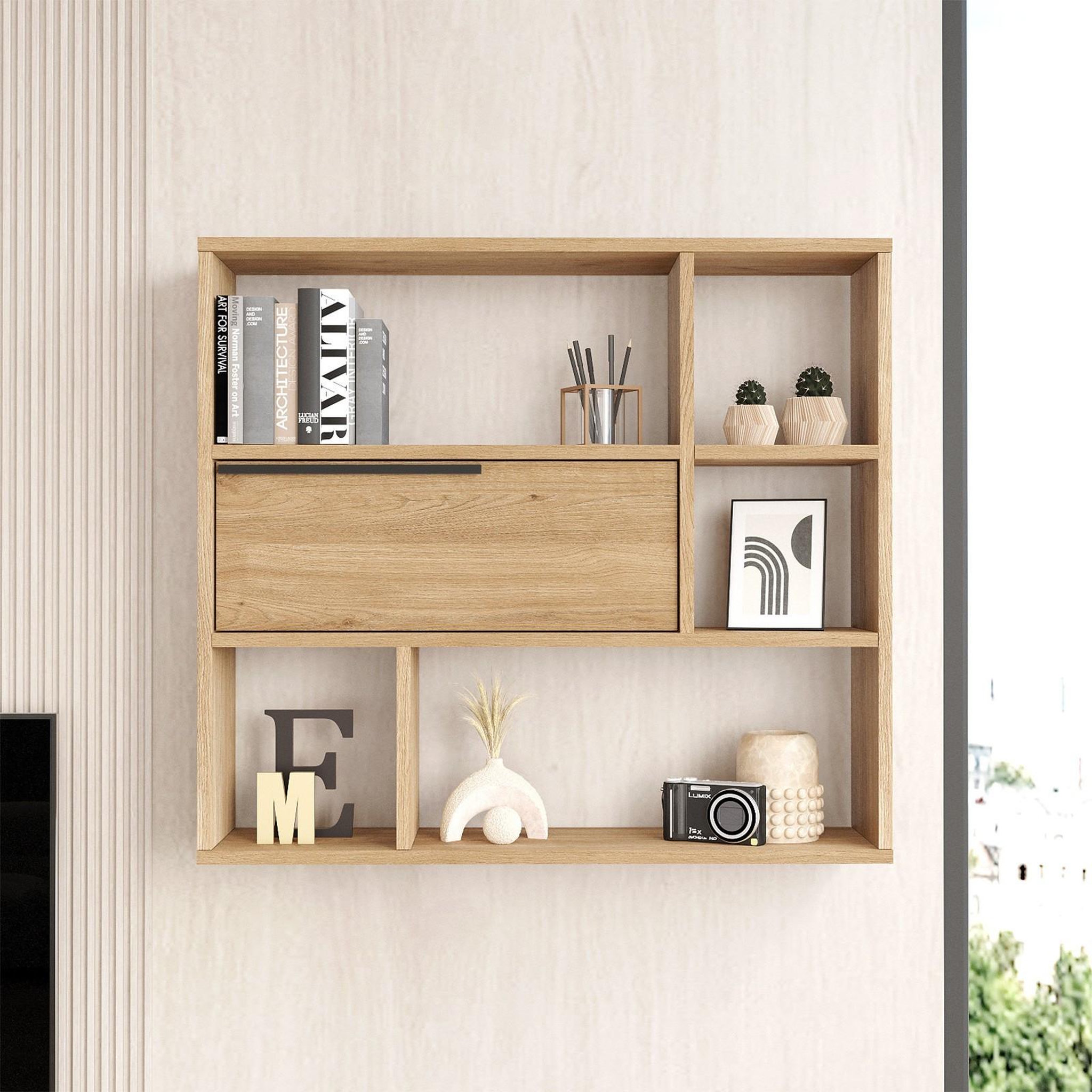 Voir la diapositive 4 : Habitat et Jardin Étagère murale en bois  calvin  - 90 x 22 x 81 cm - marron