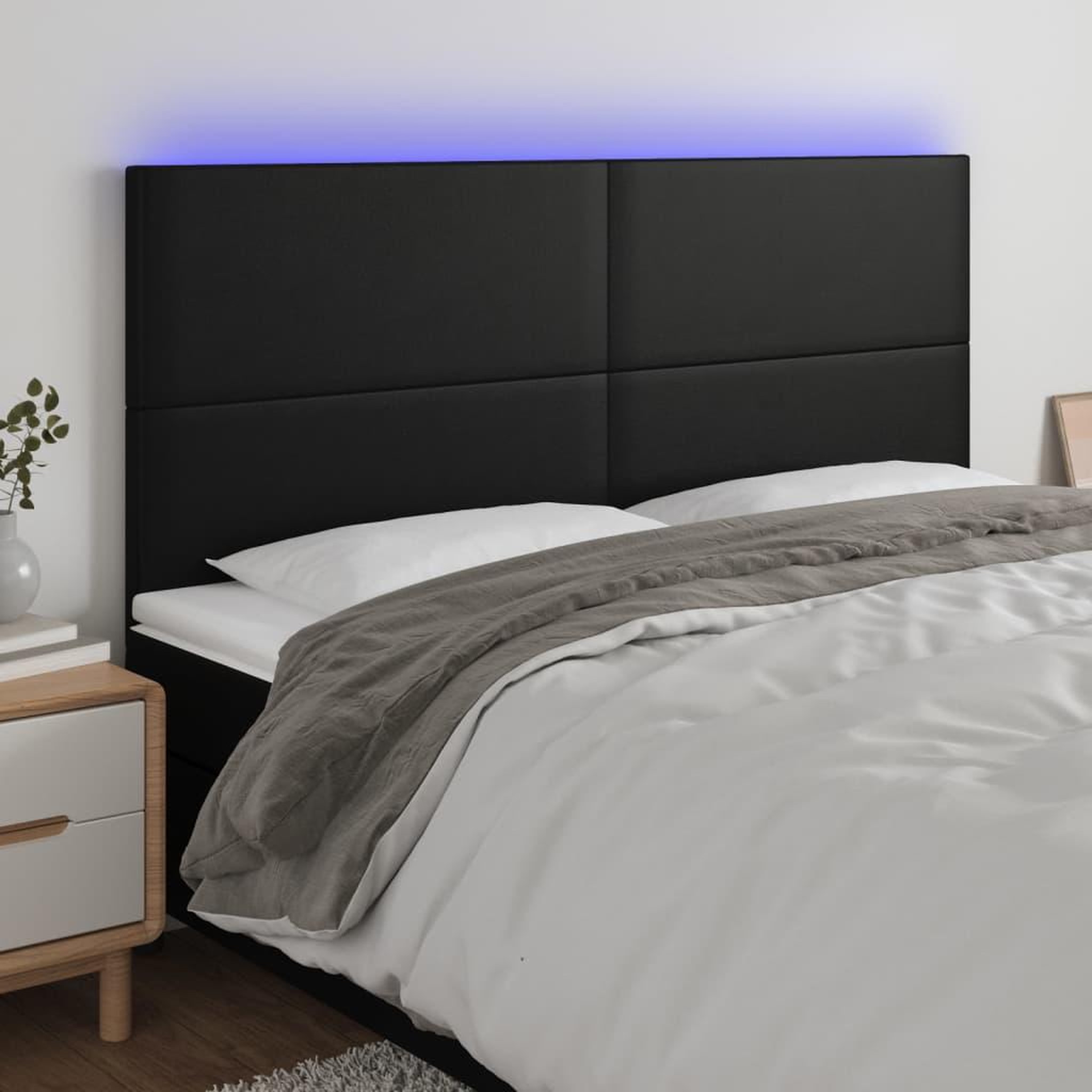 Voir la diapositive 1 : VIDAXL Tete de lit a LED Noir 160x5x118/128 cm Similicuir