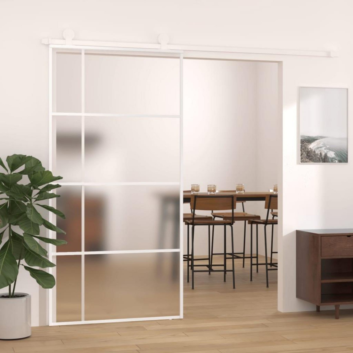 VIDAXL Porte coulissante Verre ESG depoli aluminium 102,5x205 cm Blanc
