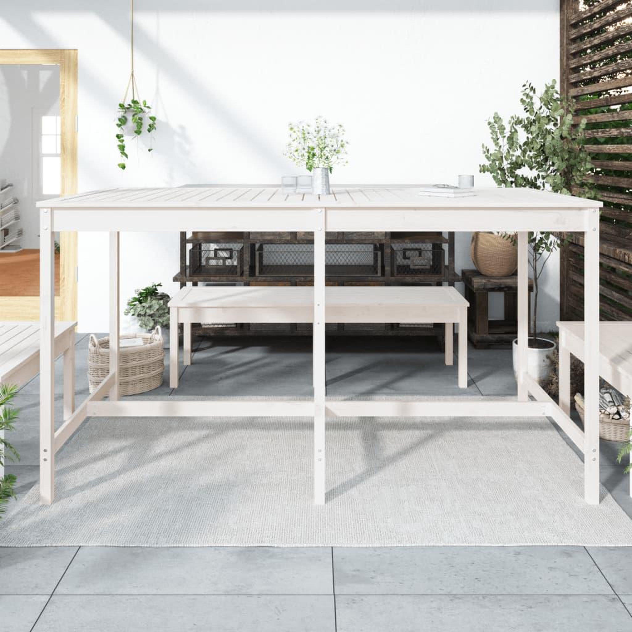 Voir la diapositive 3 : VIDAXL Table de jardin blanc 203,5x90x110 cm bois massif de pin