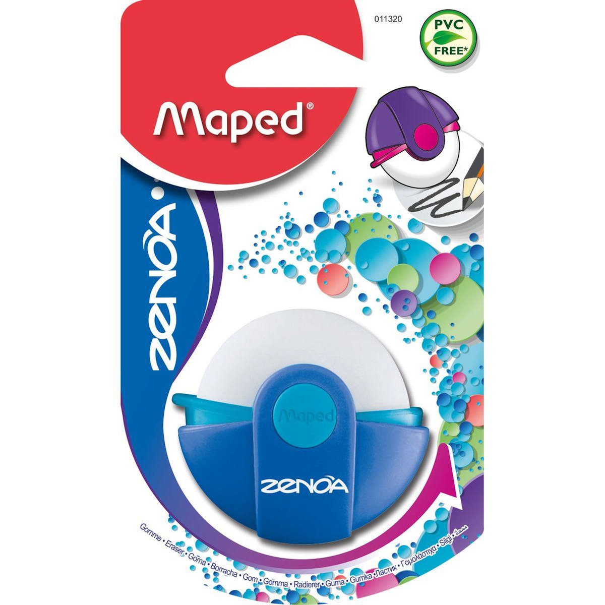 MAPED Gomme blanche ronde avec étui refermable Zenoa bleu