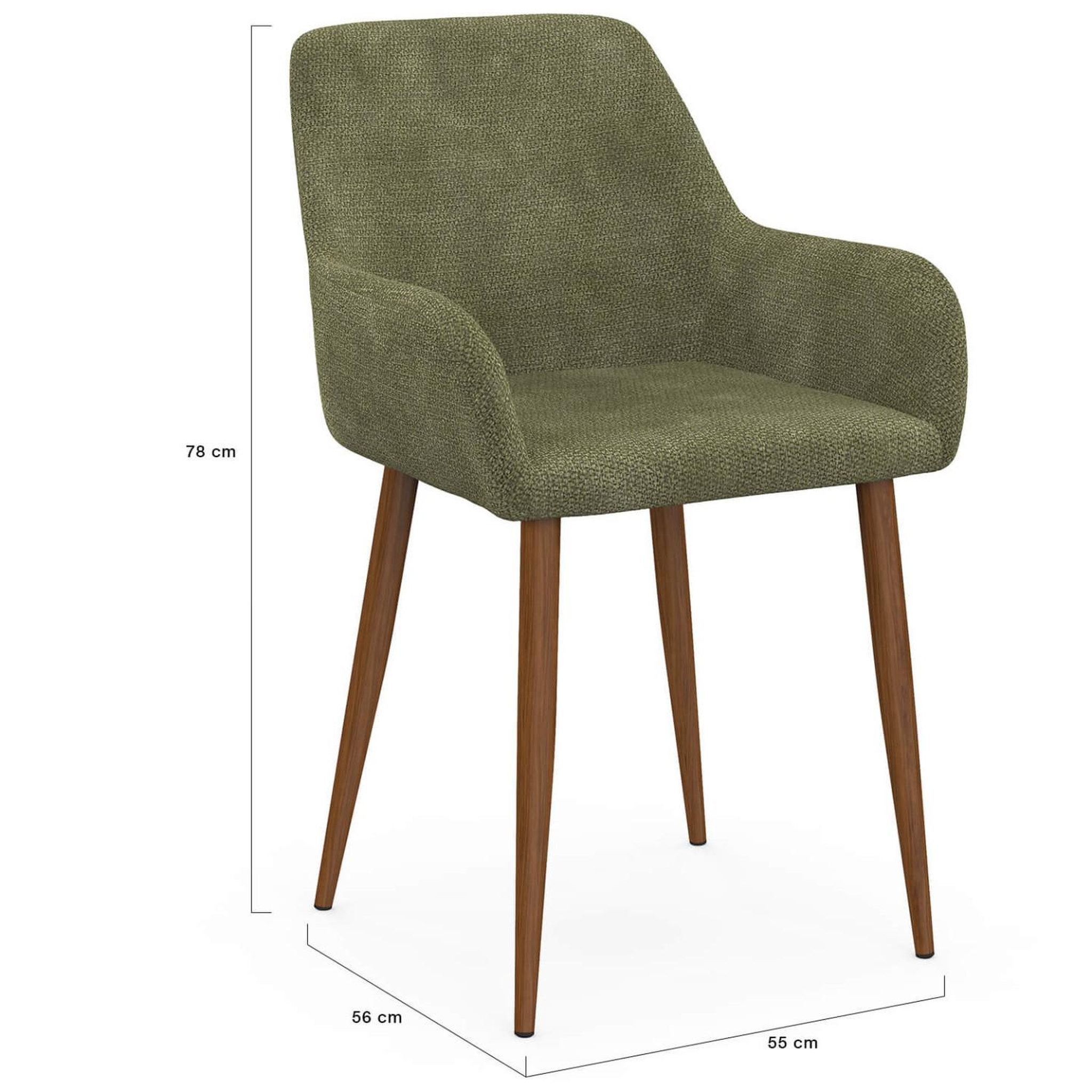 Voir la diapositive 5 : ID MARKET Lot de 4 chaises RORY en tissu chenille verte pieds noyer pour salle à manger
