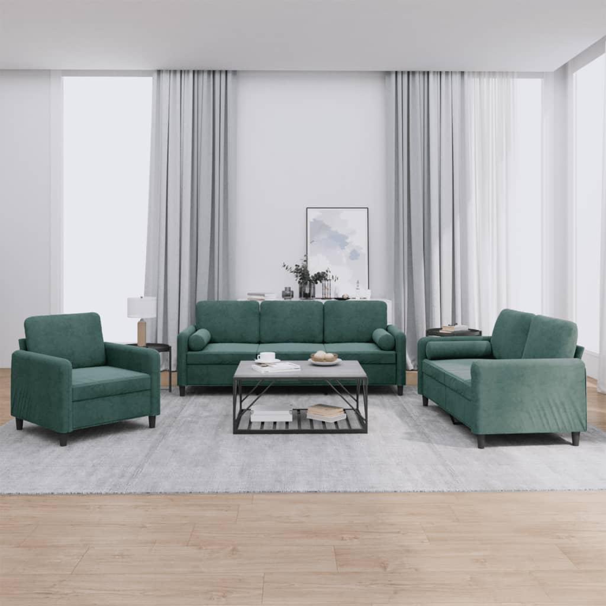 Voir la diapositive 1 : VIDAXL Ensemble de canapes 3 pcs avec coussins vert fonce velours