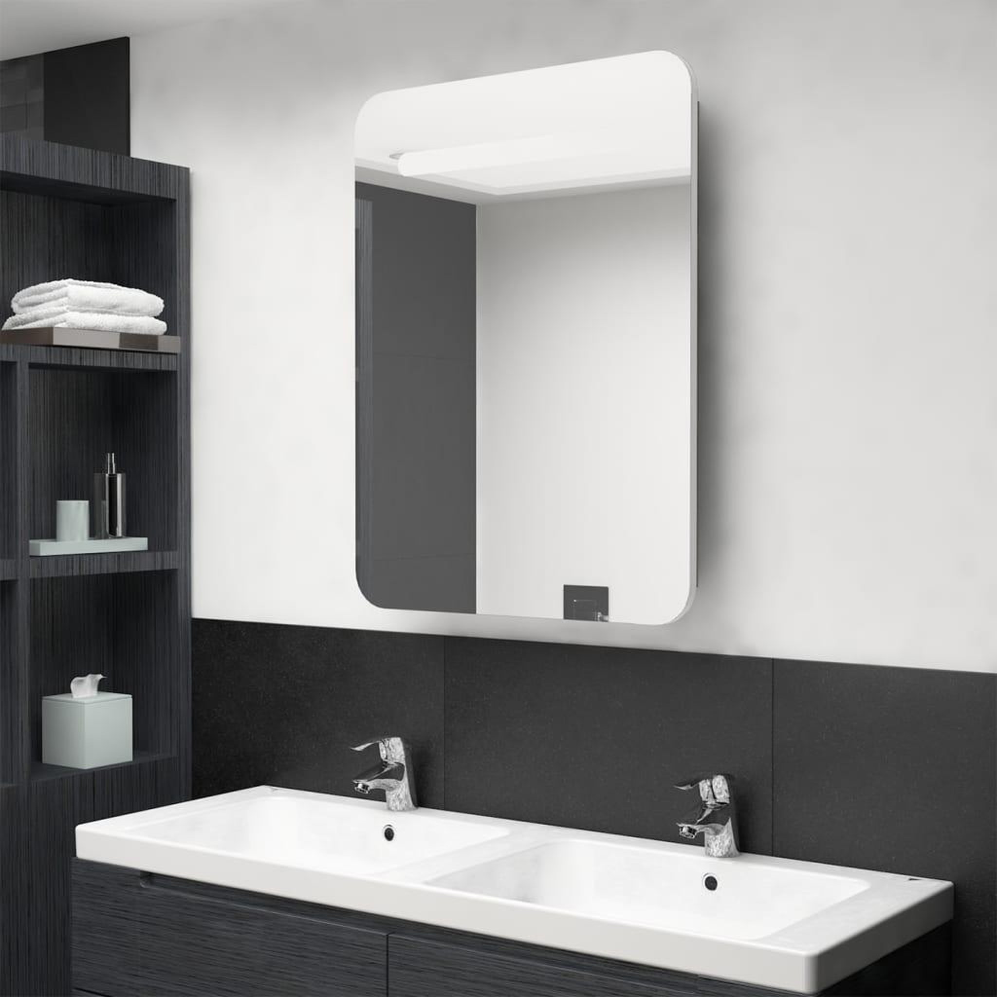 VIDAXL Armoire de salle de bain a miroir LED blanc et chene 60x11x80cm