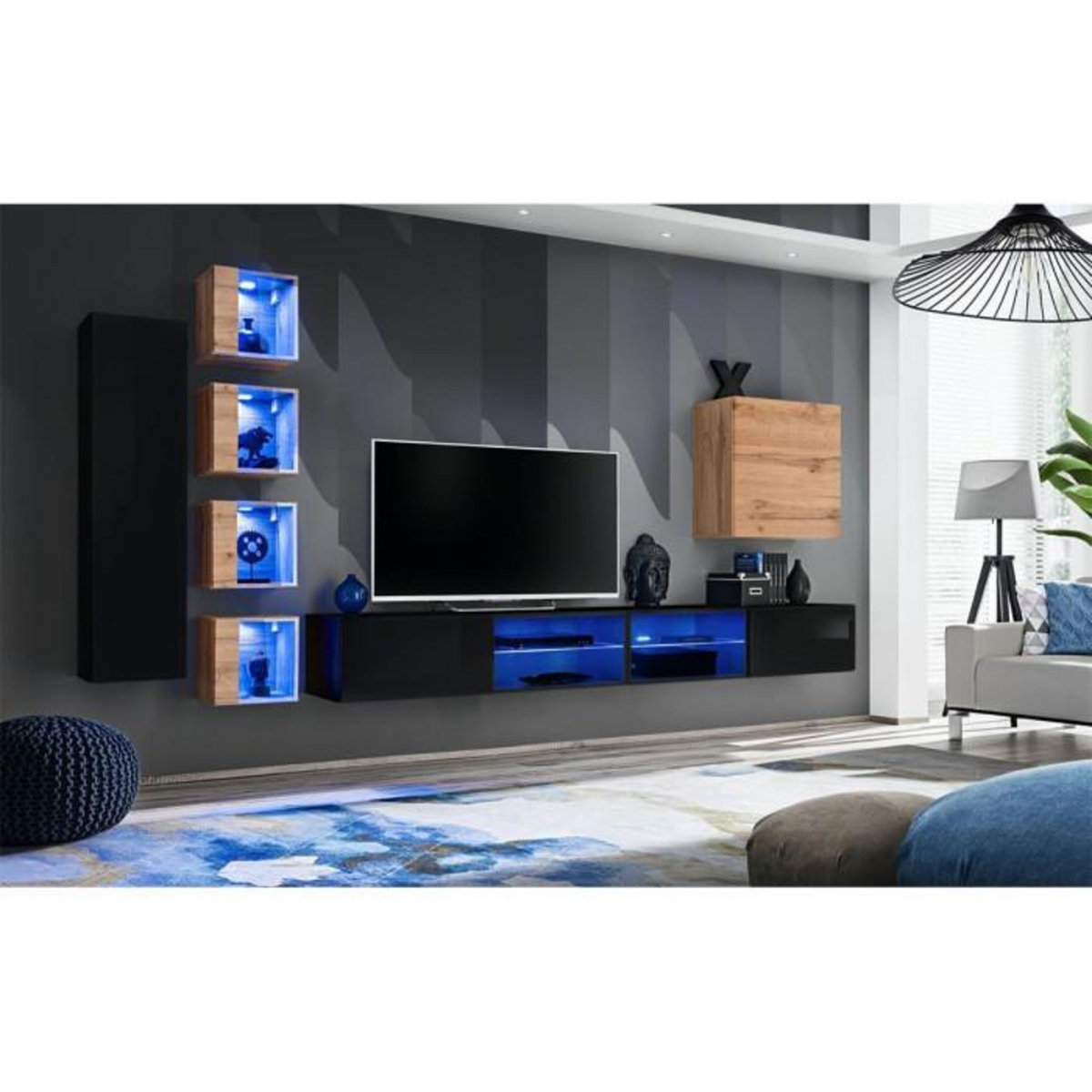 Paris Prix Ensemble Meuble TV  Switch XXVI  320cm Noir & Naturel