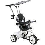 HOMCOM Tricycle enfant pare-soleil pliable canne amovible benne rangement acier blanc noir