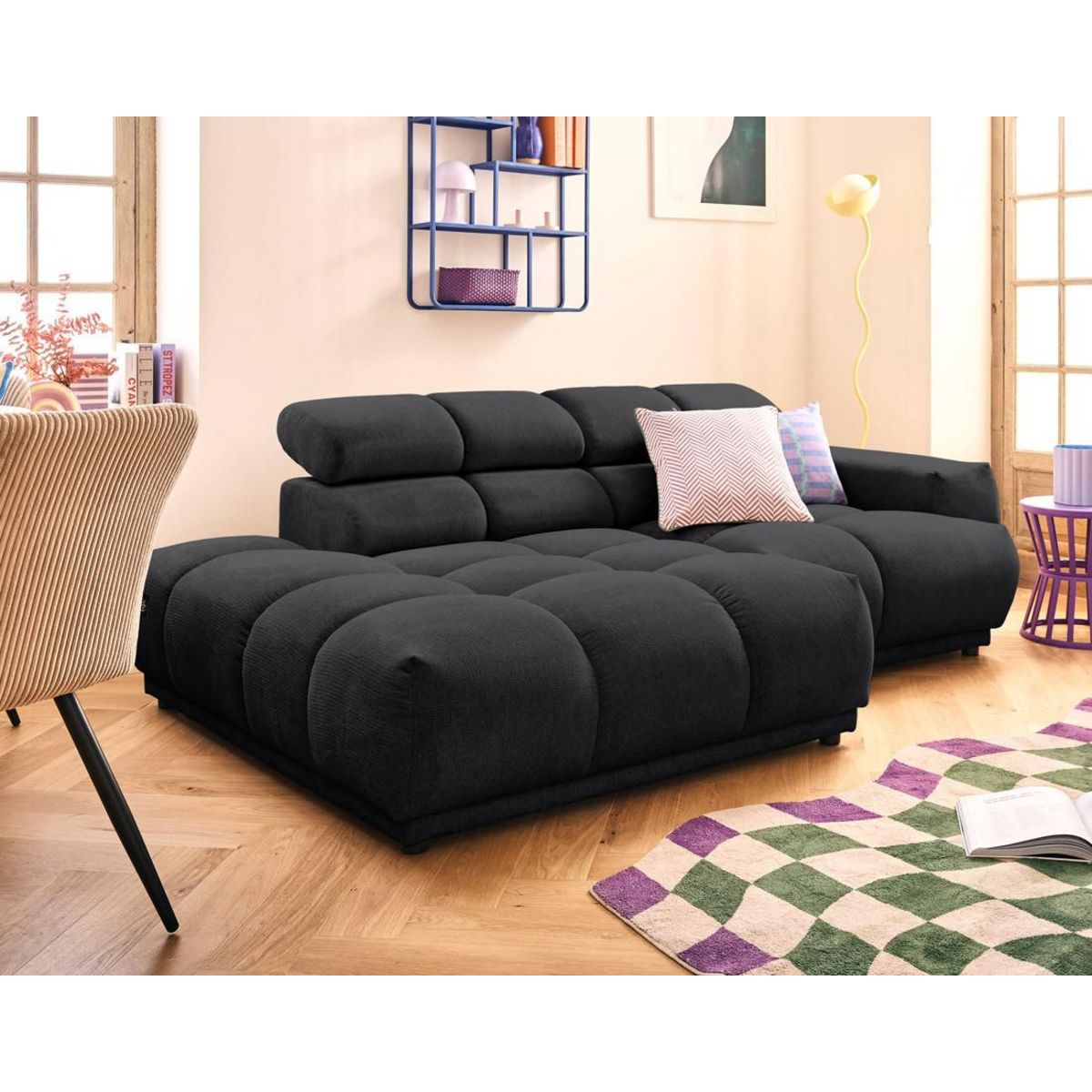 LISA DESIGN Matera - canapé d'angle gauche 3 places avec têtières réglables en tissu texturé