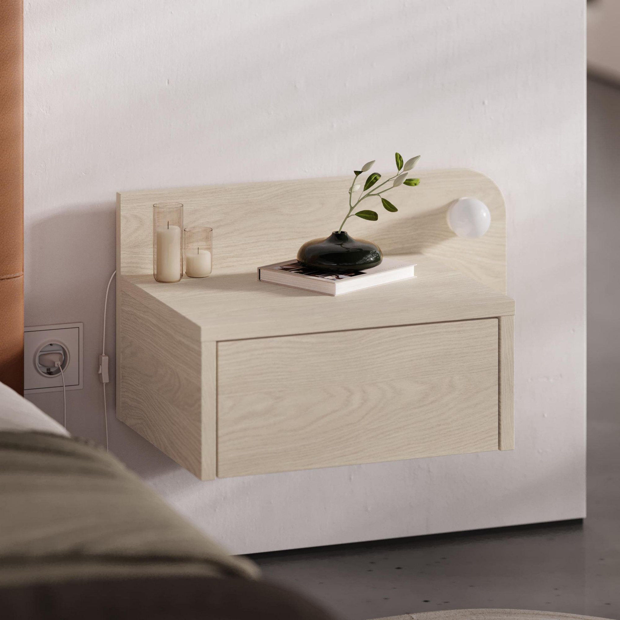 Voir la diapositive 3 : Habitat et Jardin Table de chevet avec ampoule en bois  Dotta  - 52 x 30 x 28 cm - Beige