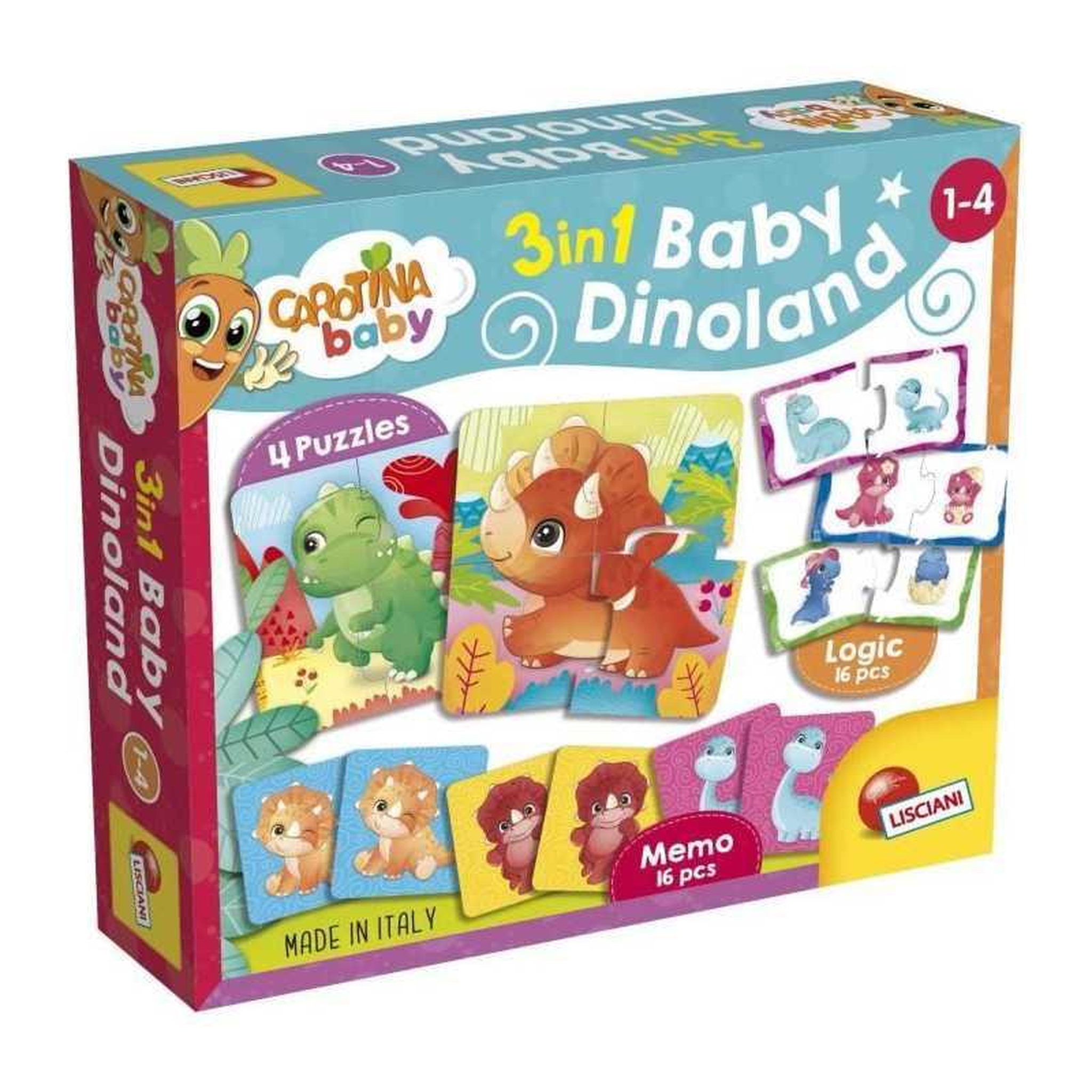 LISCIANI GIOCHI Jeu éducatif bébé – Dinoland Carotina Baby – Puzzles Mémo Associations – Lisciani – Éveil enfant 1-3 ans