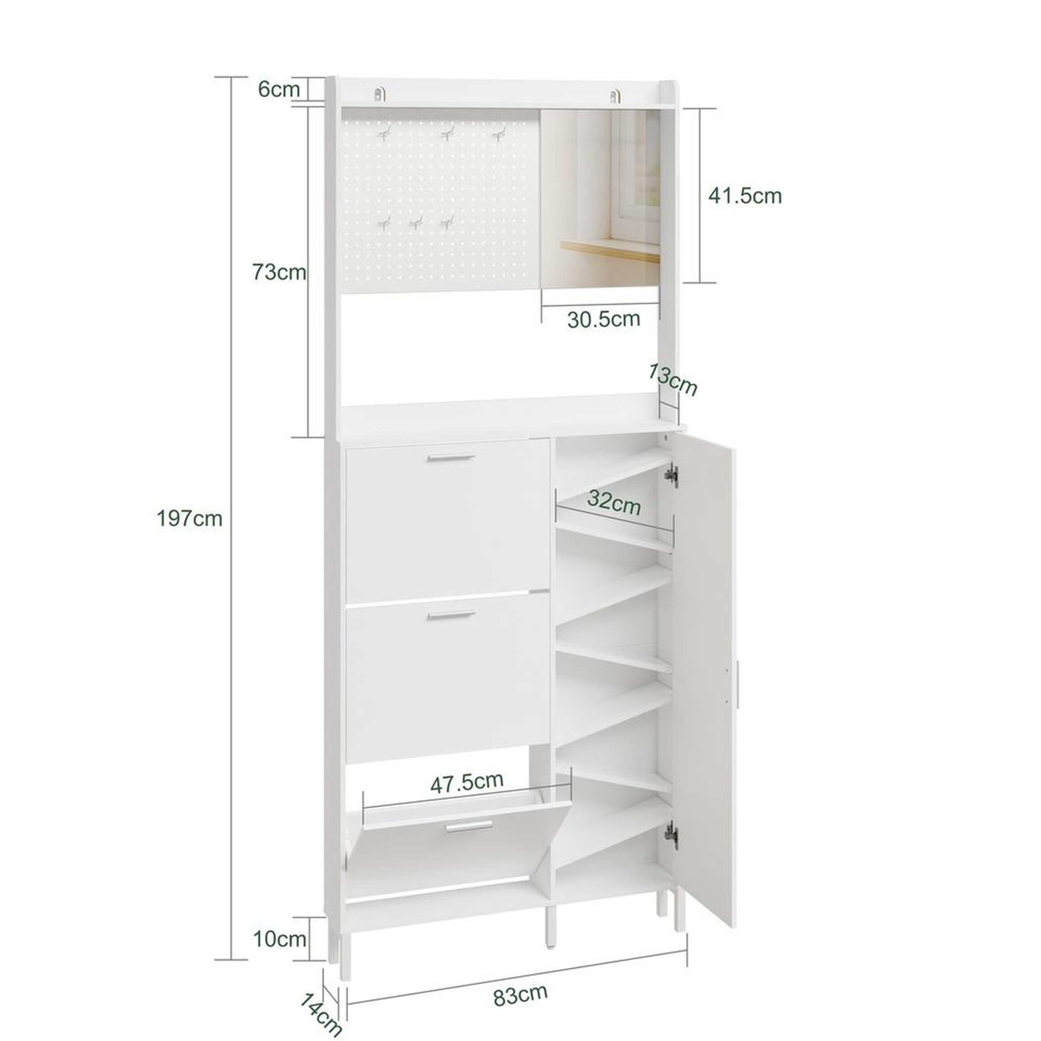 Voir la diapositive 3 : SOBUY Armoire à chaussures blanche avec miroir, meuble d'entrée 10 paires, 83x14x197 cm