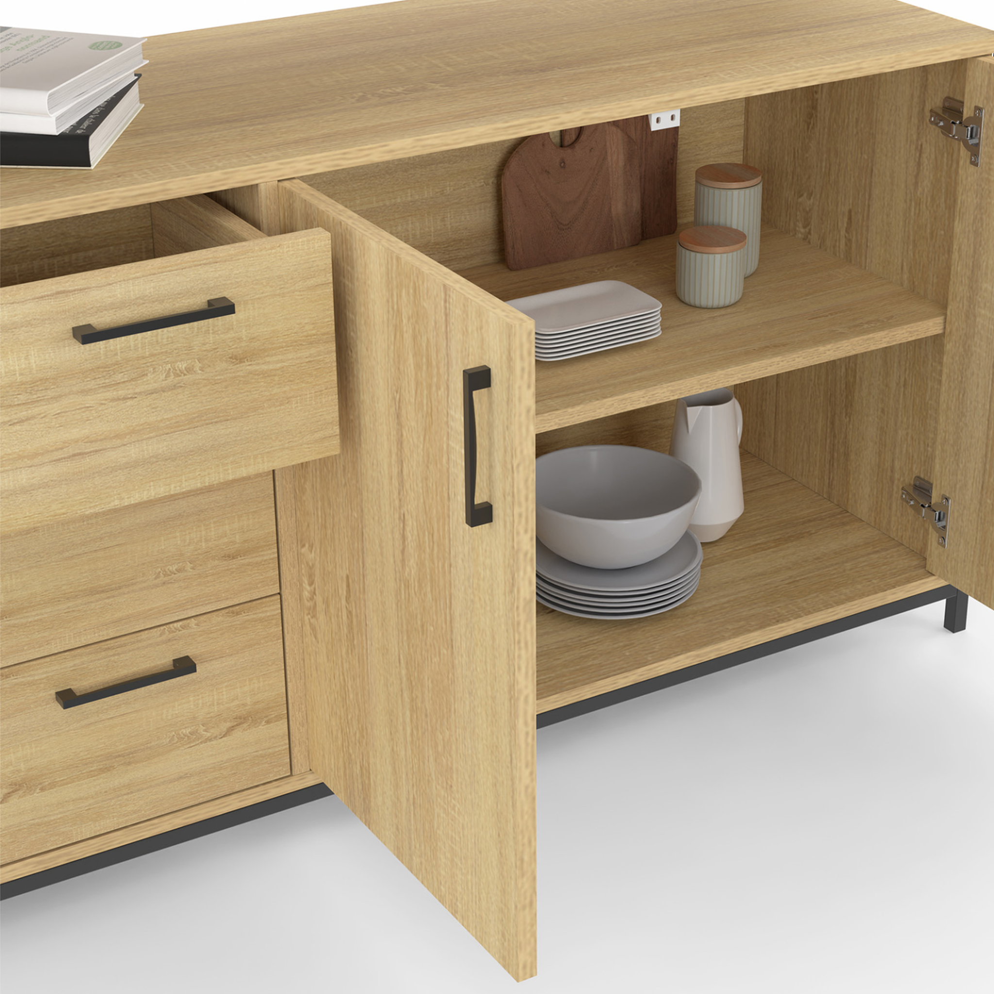 Voir la diapositive 6 : ID MARKET Buffet 180 cm detroit xxl 4 portes et tiroirs design industriel