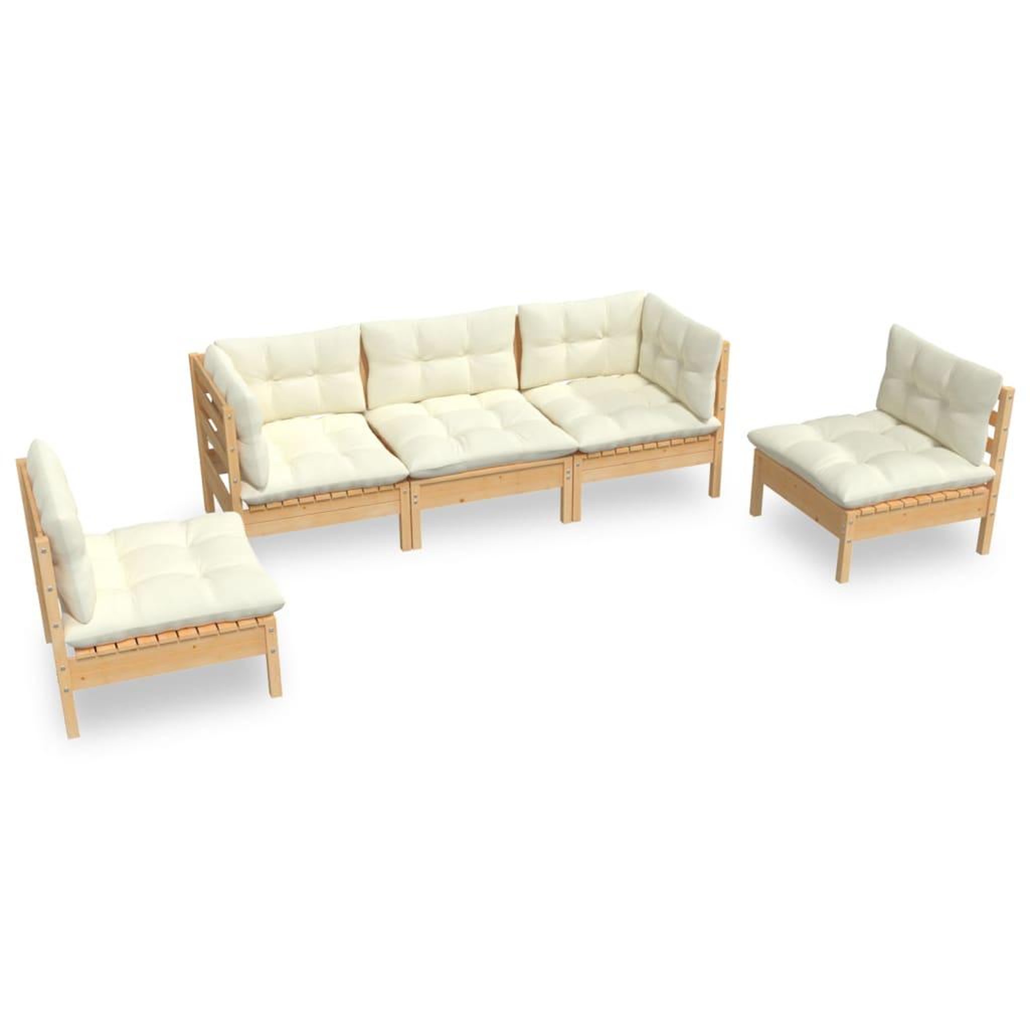 Voir la diapositive 2 : VIDAXL Salon de jardin 5 pcs avec coussins creme bois de pin massif
