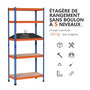 Voir la diapositive 6 : HOMCOM Rayonnage charges lourdes ou volumineuses - étagère garage - 5 tablettes réglables en hauteur - métal bleu orange MDF