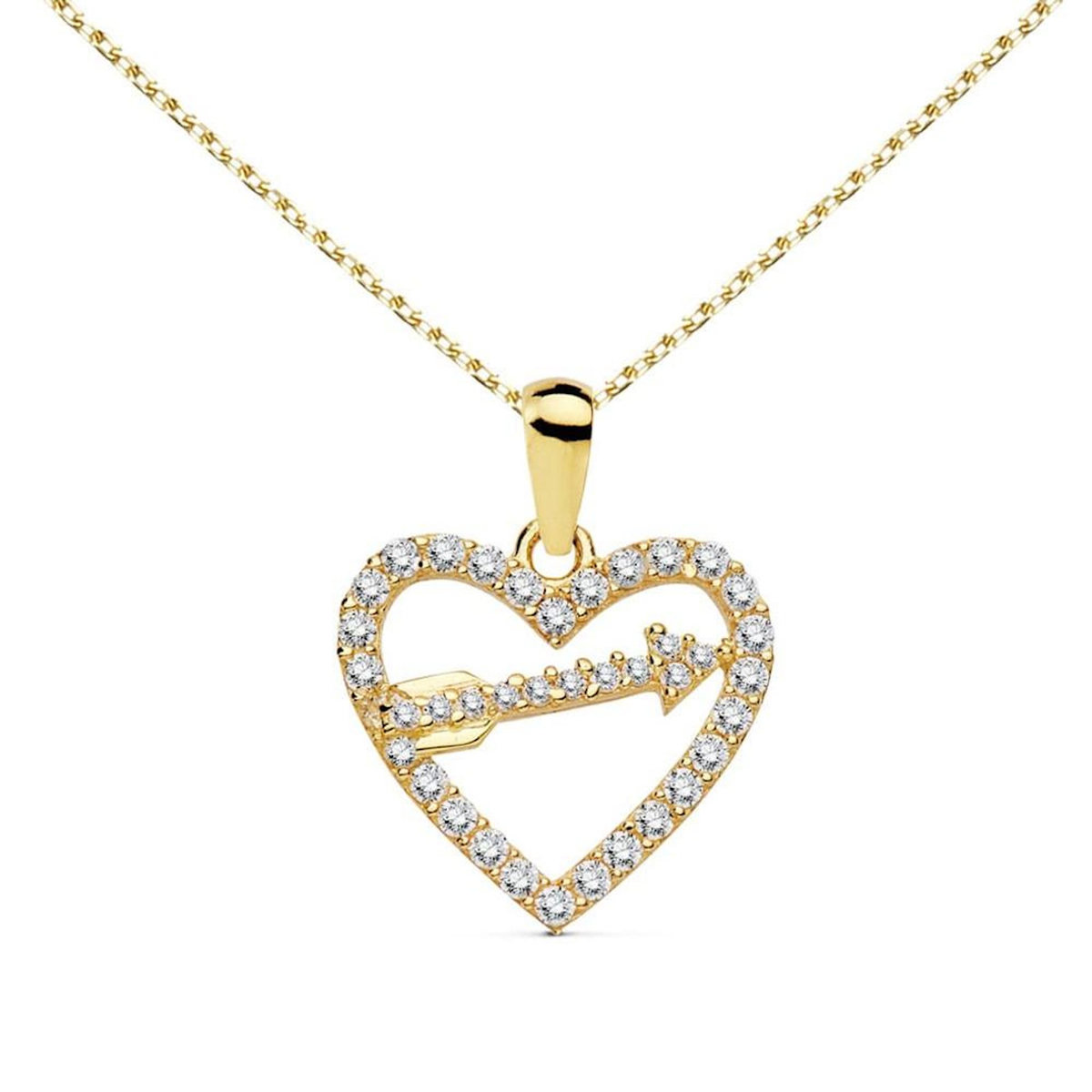 L'ATELIER D'AZUR Collier - Pendentif Or 18 Carats 750/000 Jaune  - Coeur et Flèche - Chaine Dorée