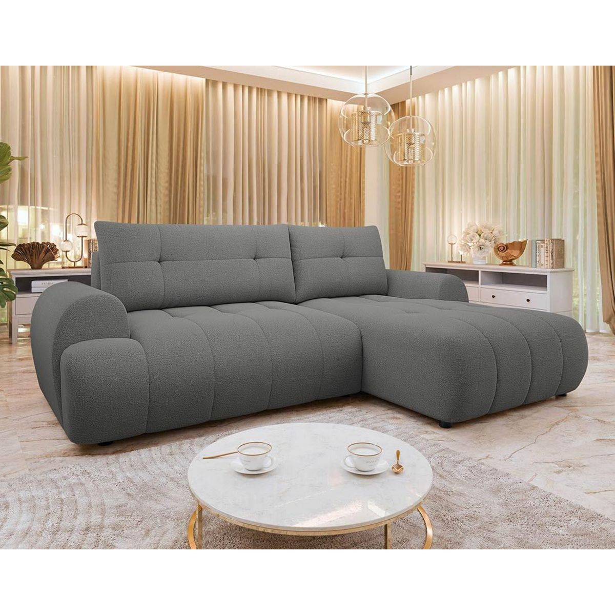 BEST MOBILIER Luzzio - canapé d'angle droit 4 places convertible avec coffre en tissu texturé