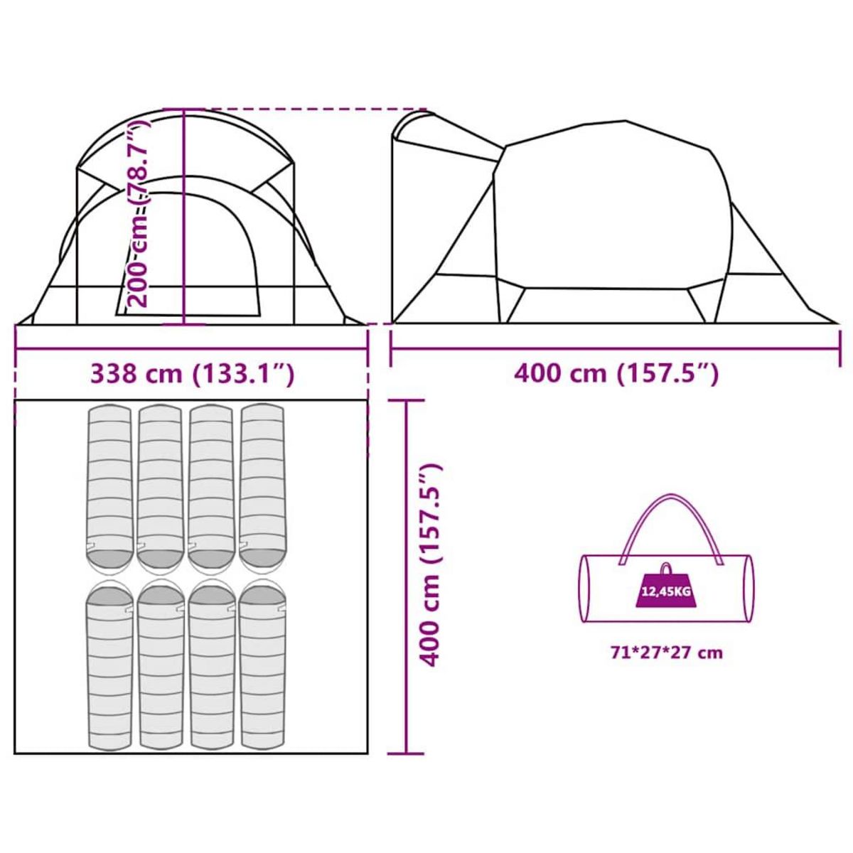 VIDAXL Tente familiale tunnel 8 personnes gris et orange impermeable