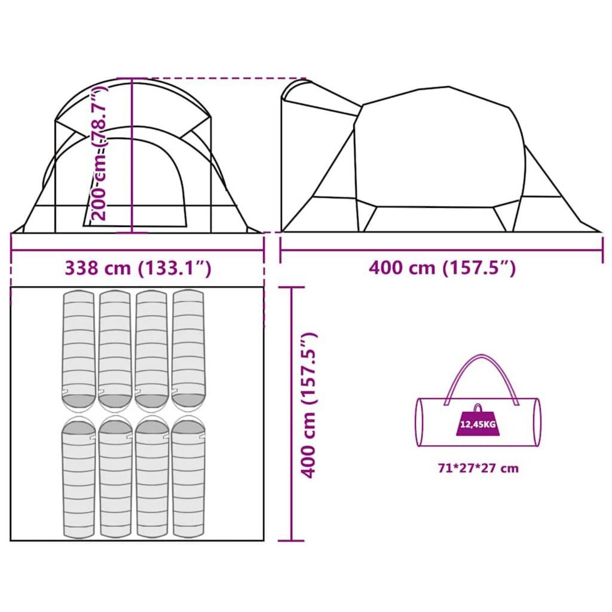 VIDAXL Tente familiale tunnel 8 personnes gris et orange impermeable