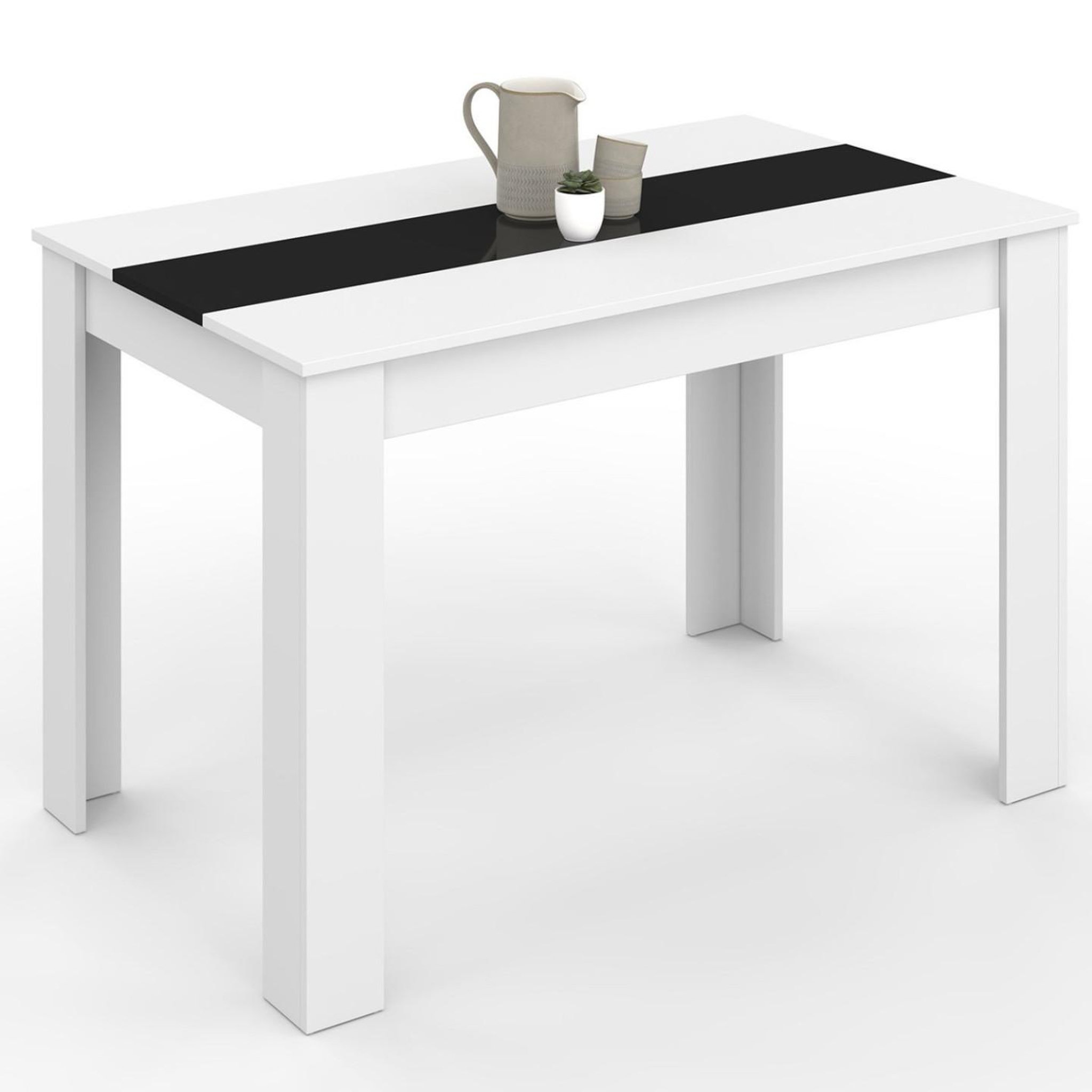 ID MARKET Table à manger rectangle rozy 4 personnes blanche et noire 110 cm