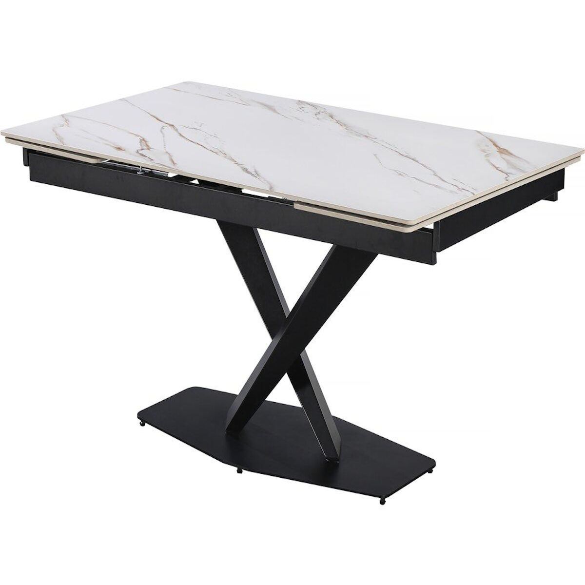 Habitat et Jardin Table à manger extensible en céramique 6 à 10 personnes   Silence  - Blanc marbré gold