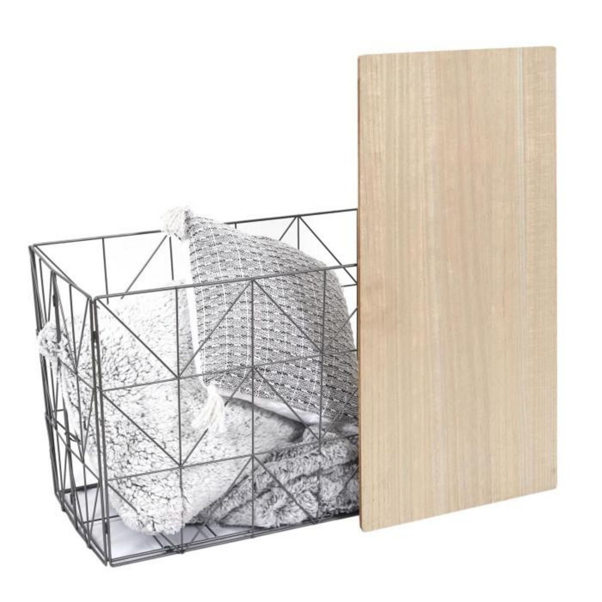 Paris Prix Table Coffre Pliable  Filaire  80cm Gris & Naturel