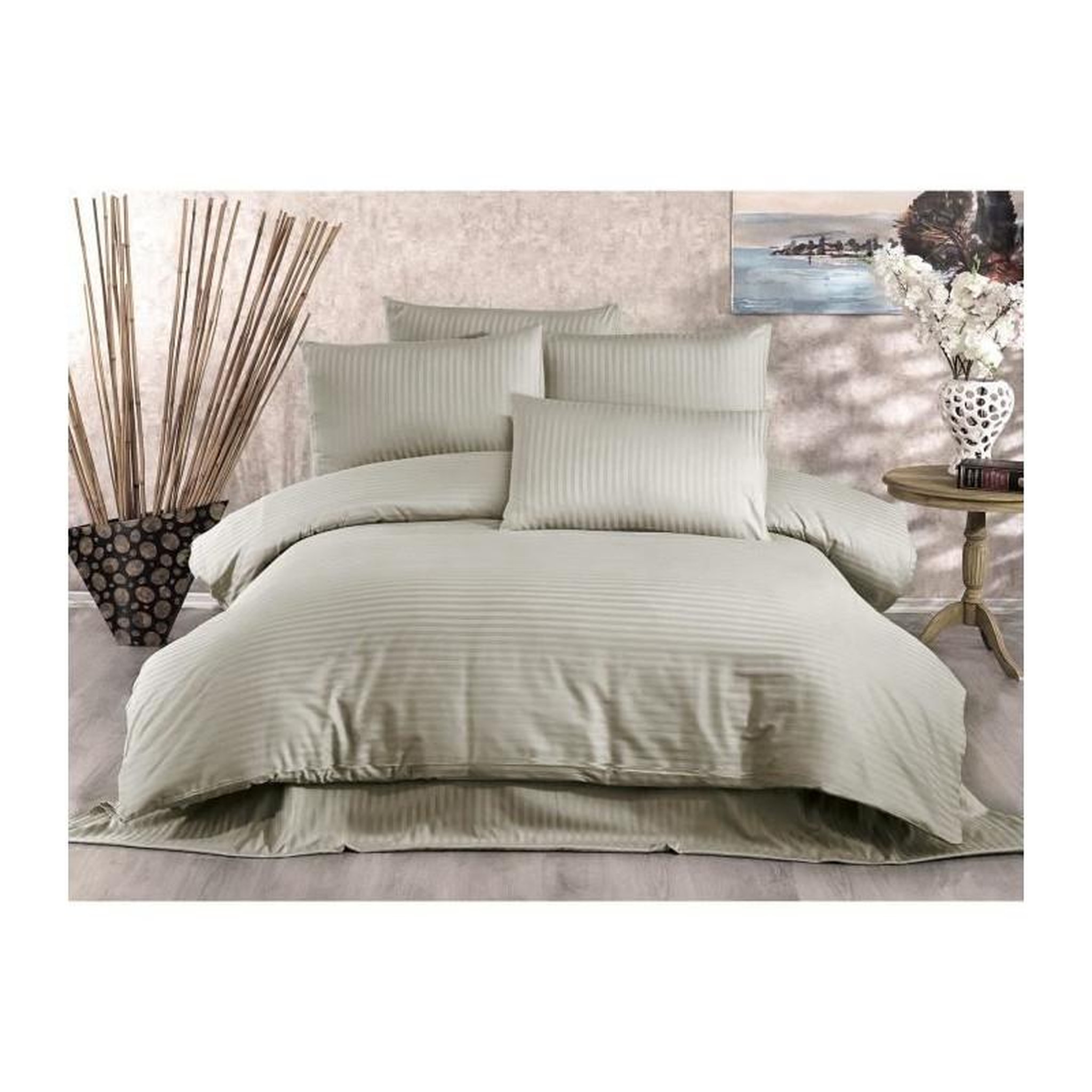 GENERIQUE Parure de lit - 1 housse de couette 220x240 cm + 2 taies d'oreiller 60x60 cm - 80% coton, 20% polyester - Cappuccino