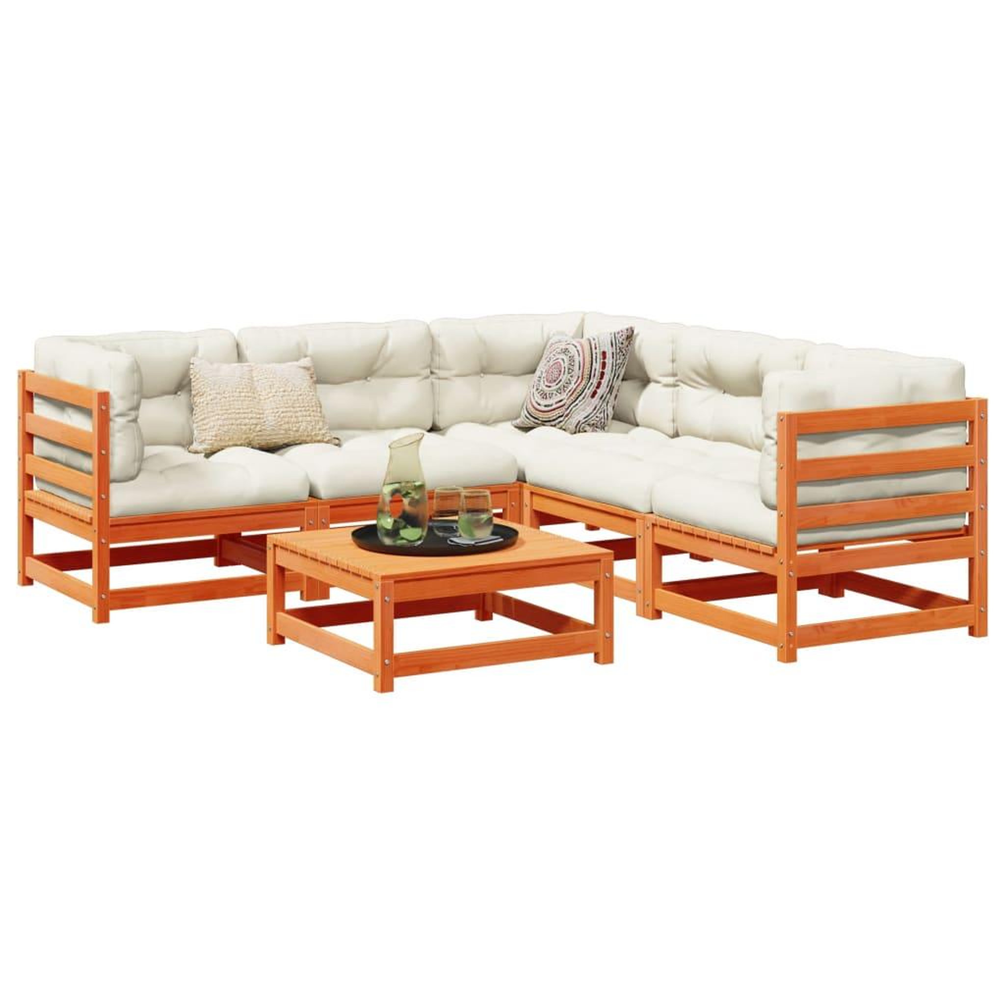 VIDAXL Salon de jardin 6 pcs avec coussins cire marron bois pin massif